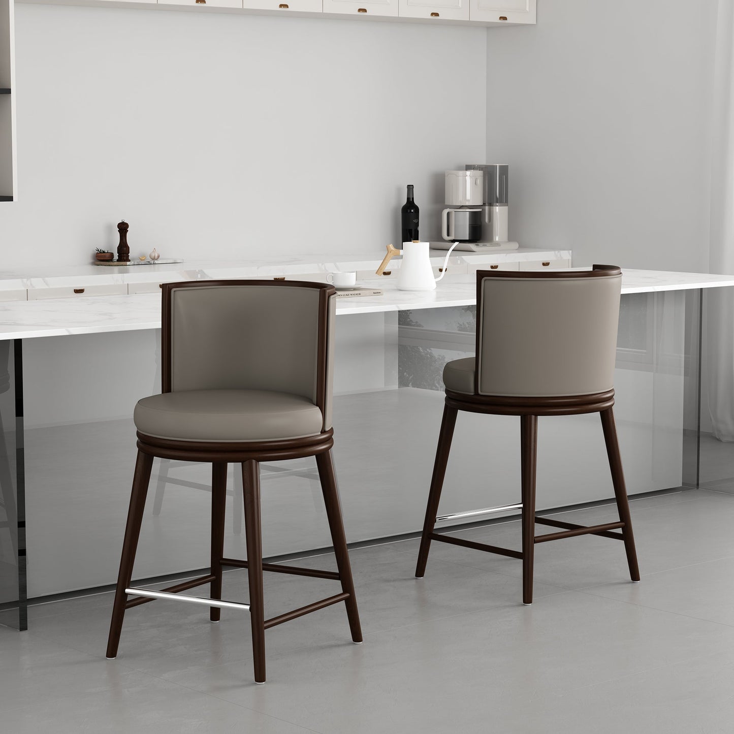 Evalyn Counter Stool in Taupe (set of 2) - Ornate Home