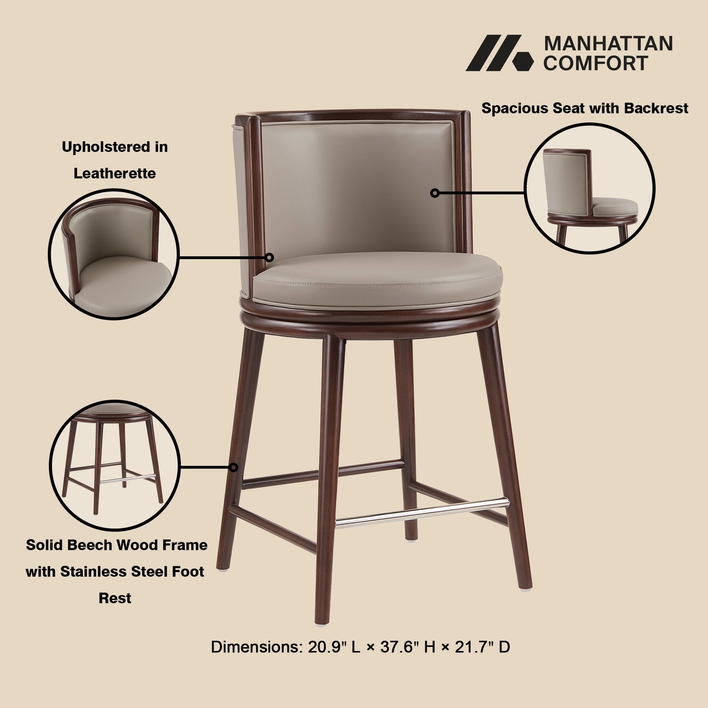 Evalyn Counter Stool in Taupe (set of 2) - Ornate Home