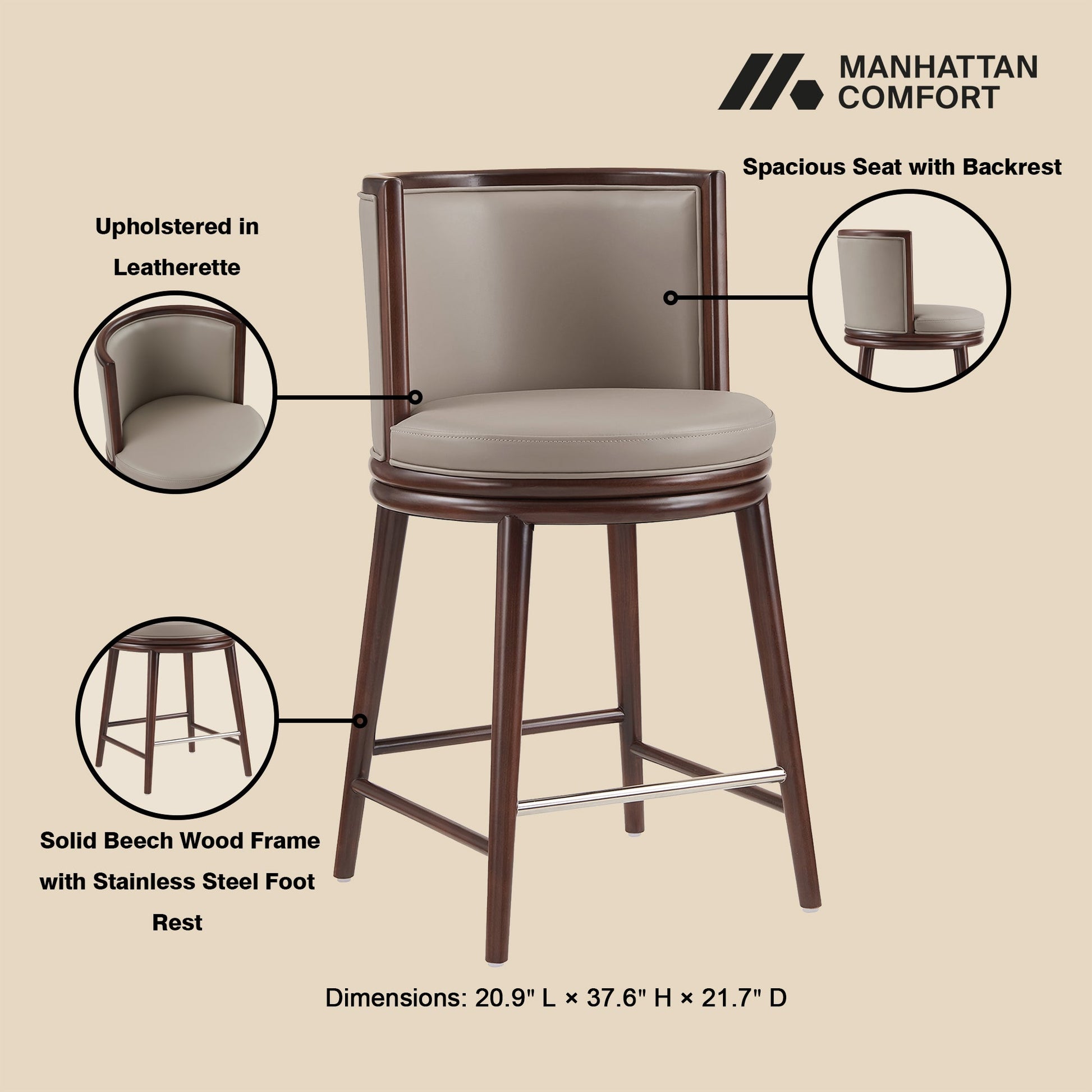 Evalyn Counter Stool in Taupe (set of 3) - Ornate Home