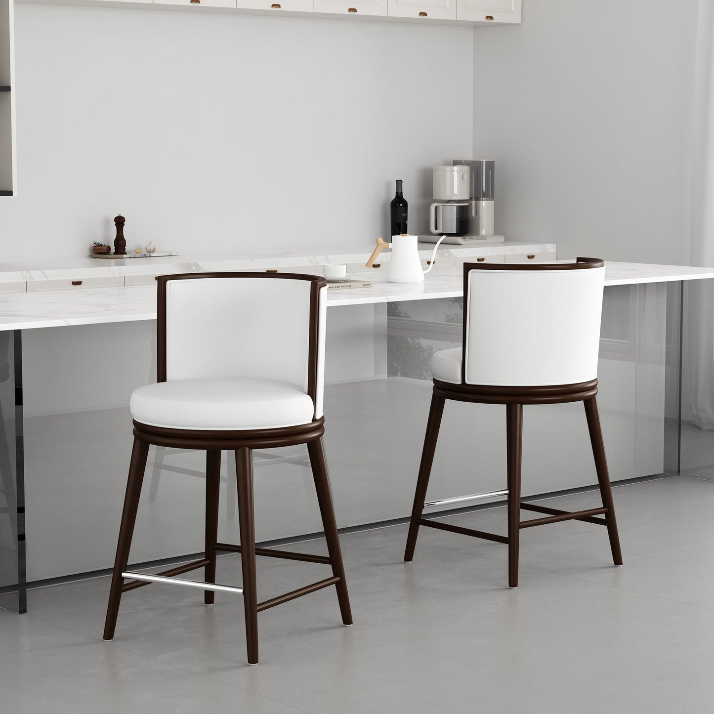 Evalyn Counter Stool in White (set of 2) - Ornate Home