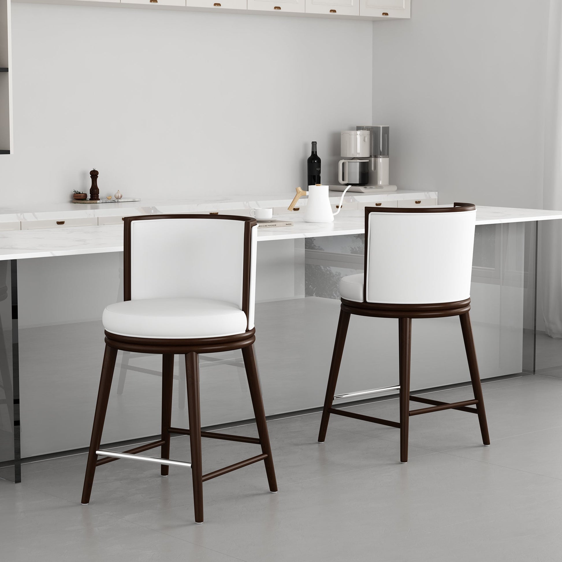 Evalyn Counter Stool in White (set of 2) - Ornate Home