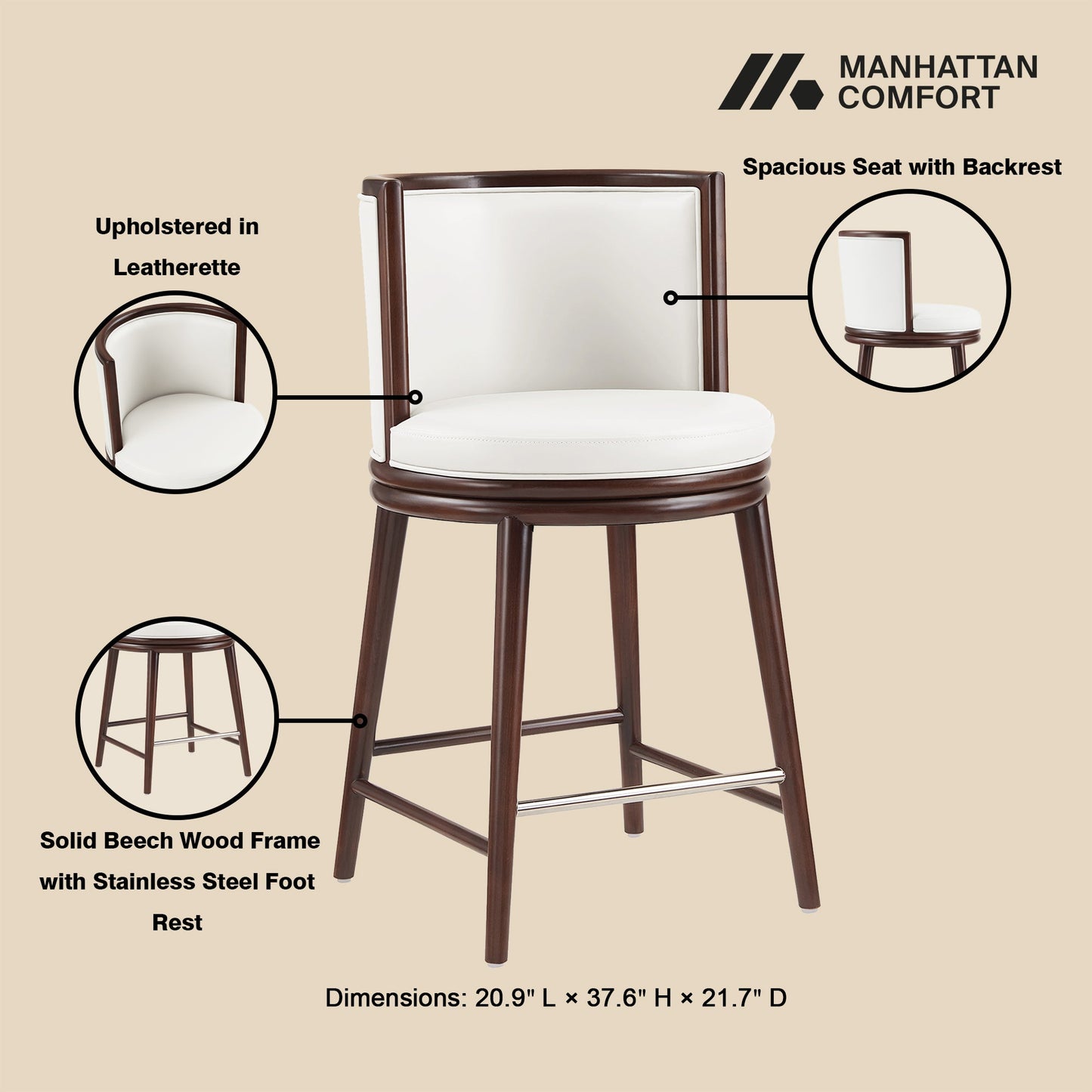 Evalyn Counter Stool in White (set of 2) - Ornate Home