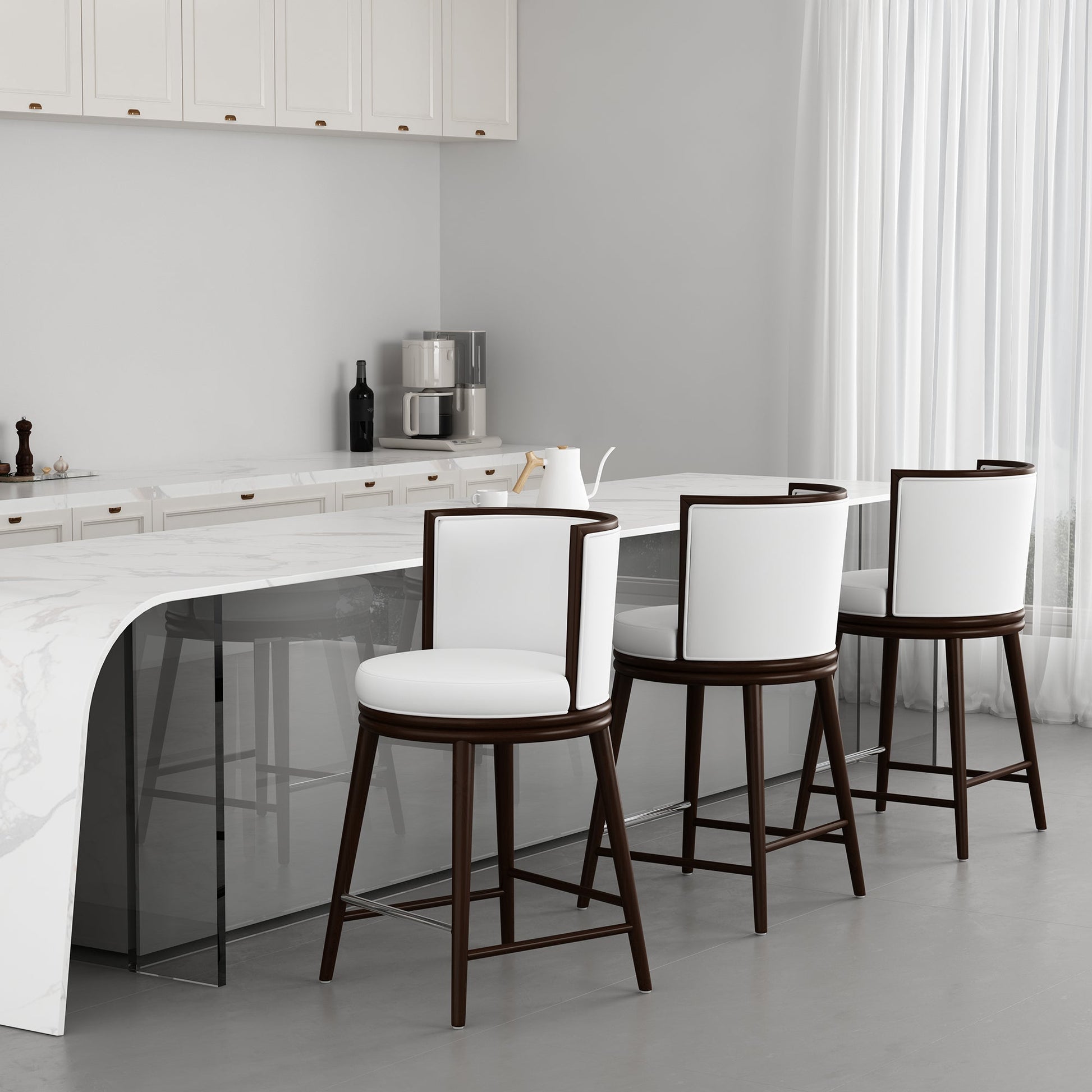 Evalyn Counter Stool in White (set of 3) - Ornate Home