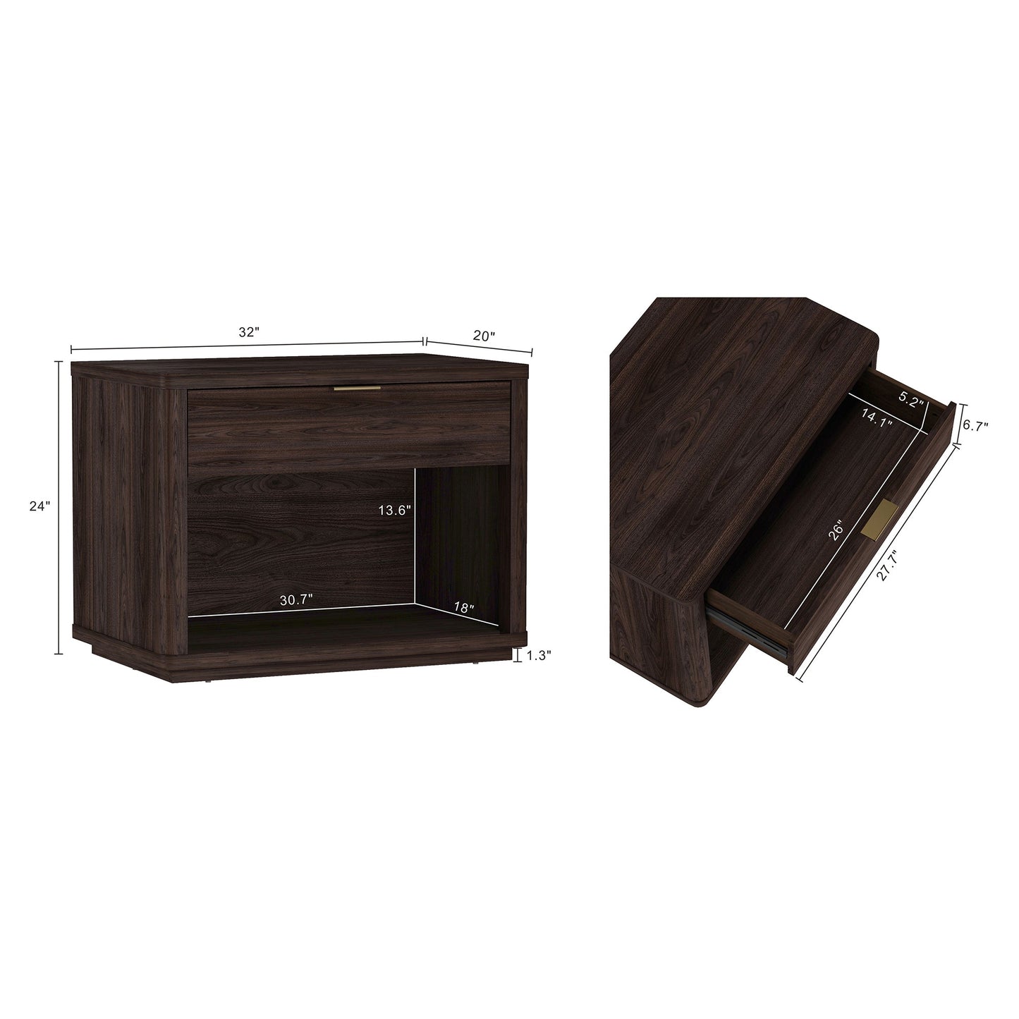 Evelyn 32" Nightstand 2.0 in Brown - Ornate Home