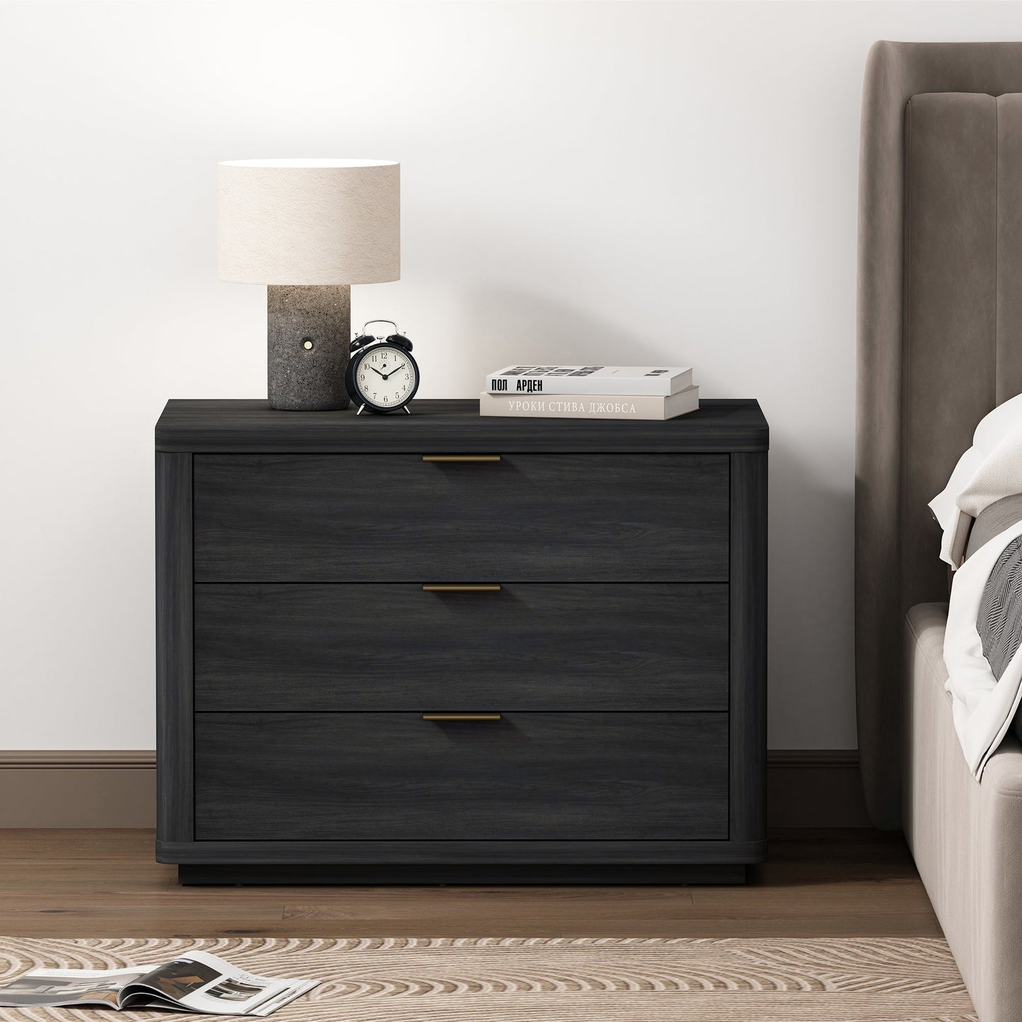 Evelyn 32" Nightstand 4.0 in Charcoal Grey - Ornate Home