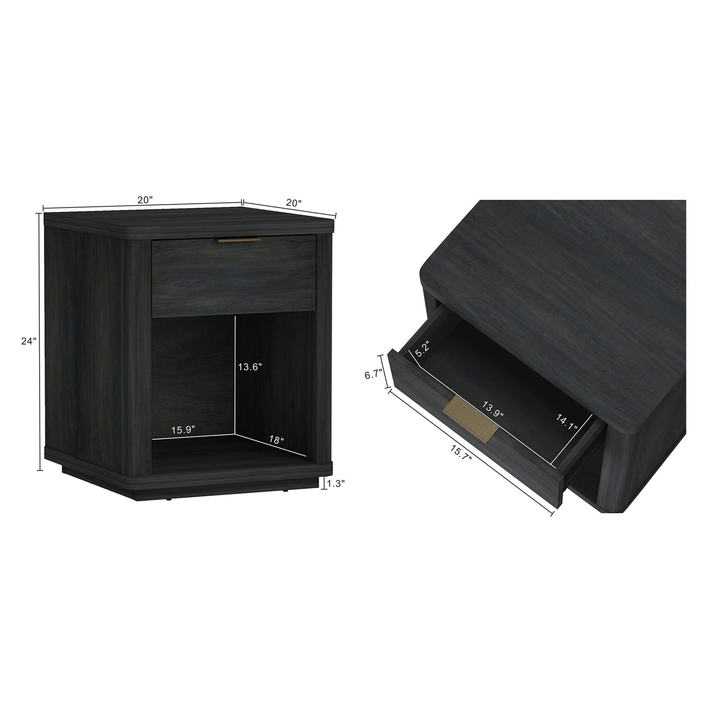 Evelyn Nightstand in Charcoal Grey (set of 2) - Ornate Home
