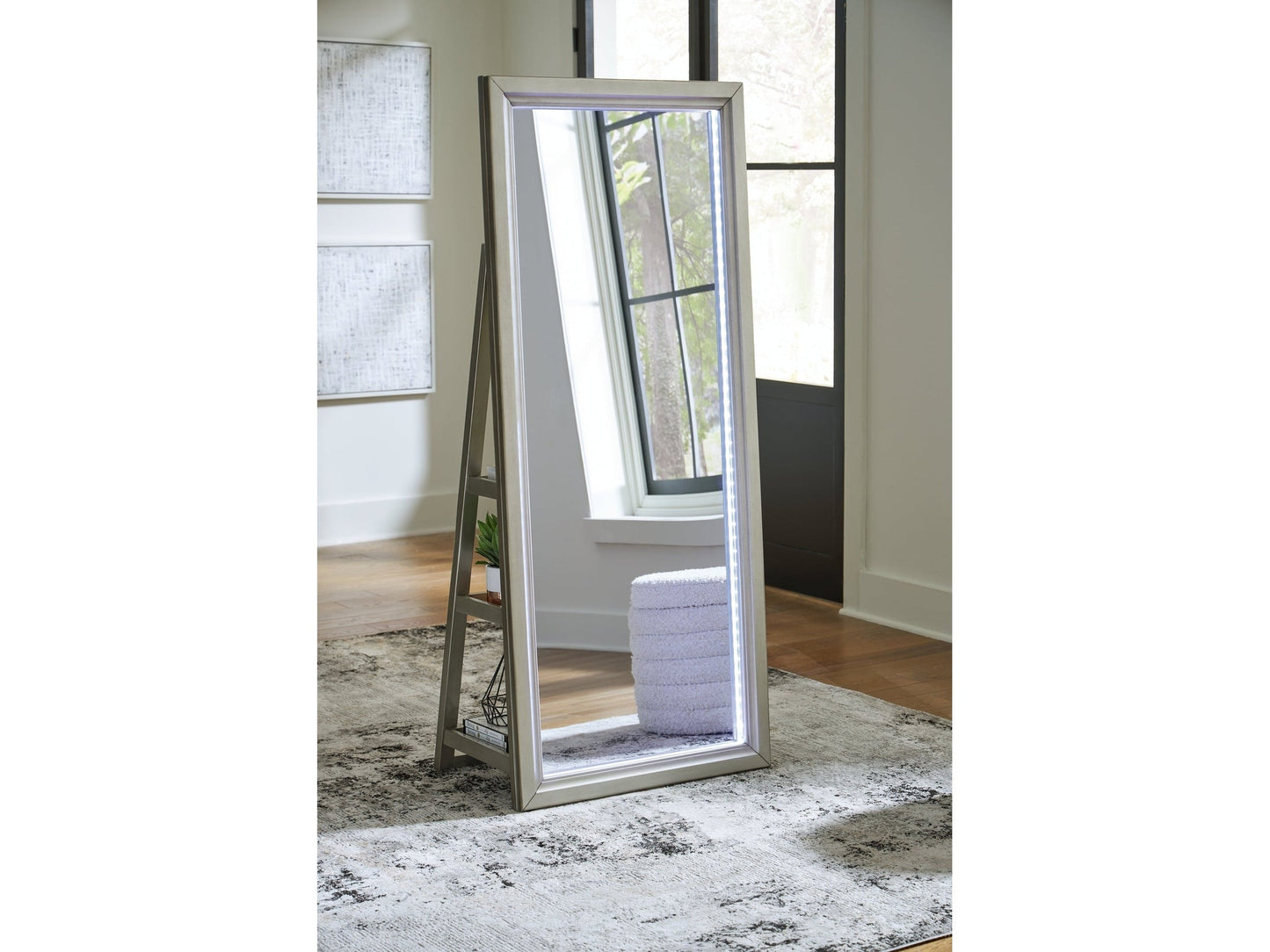 Evesen Champagne Floor Standing Mirror/Storage- Viva Furn