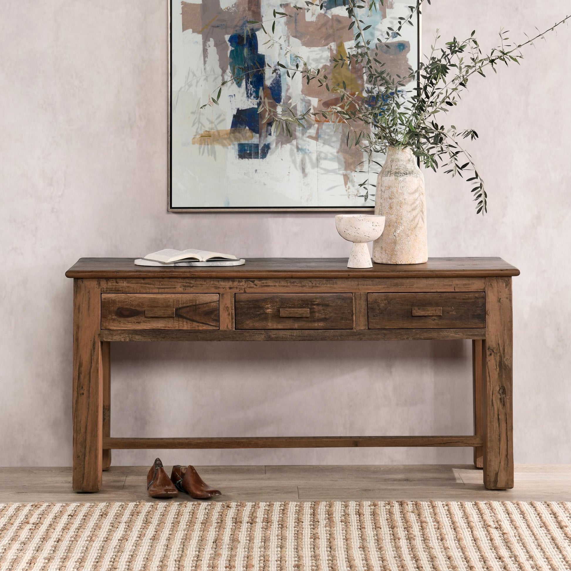 Ezra Natural 3 Drawer Console Table - Ornate Home