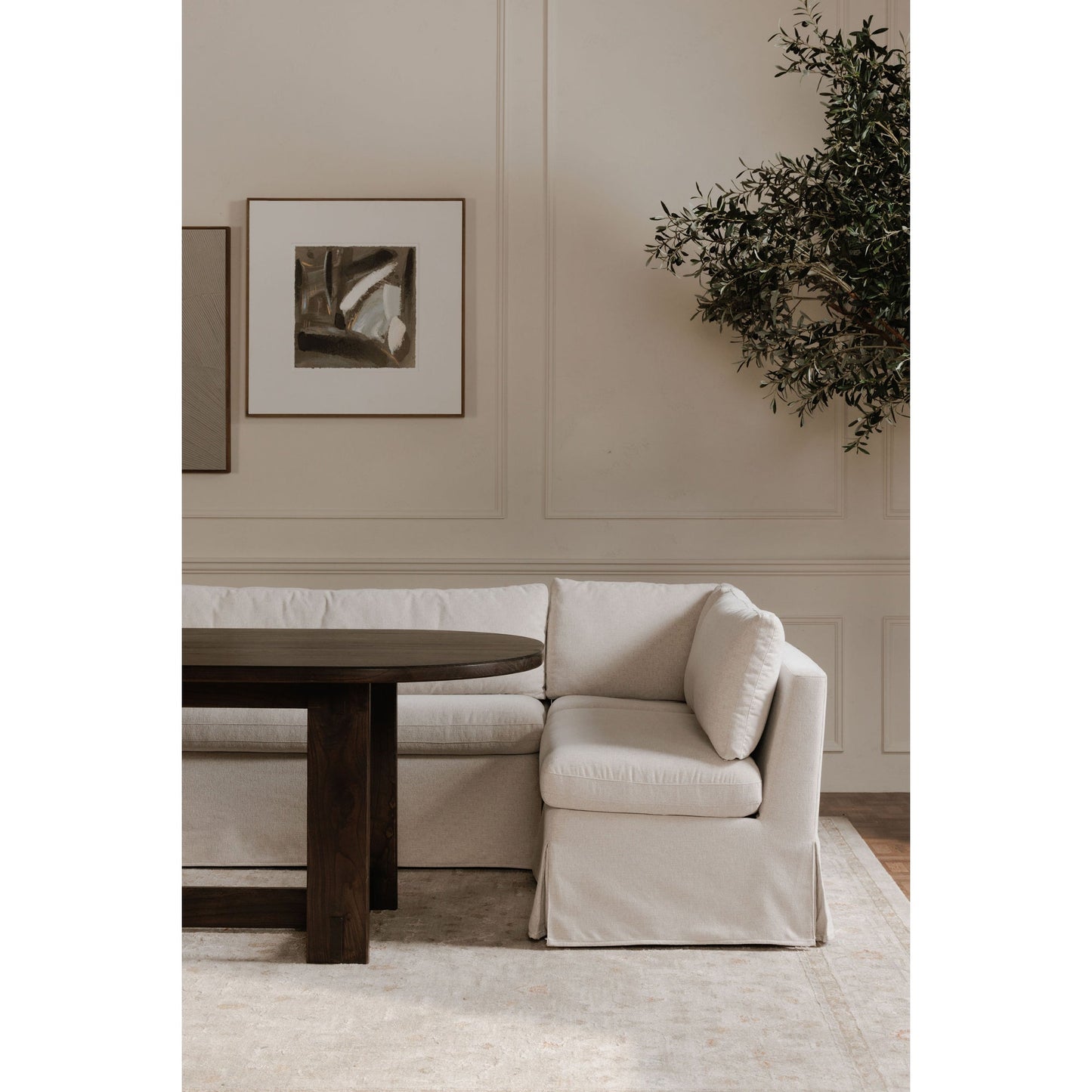 Fable Beige L Shape Slipcover 139.5" Dining Banquette - Ornate Home