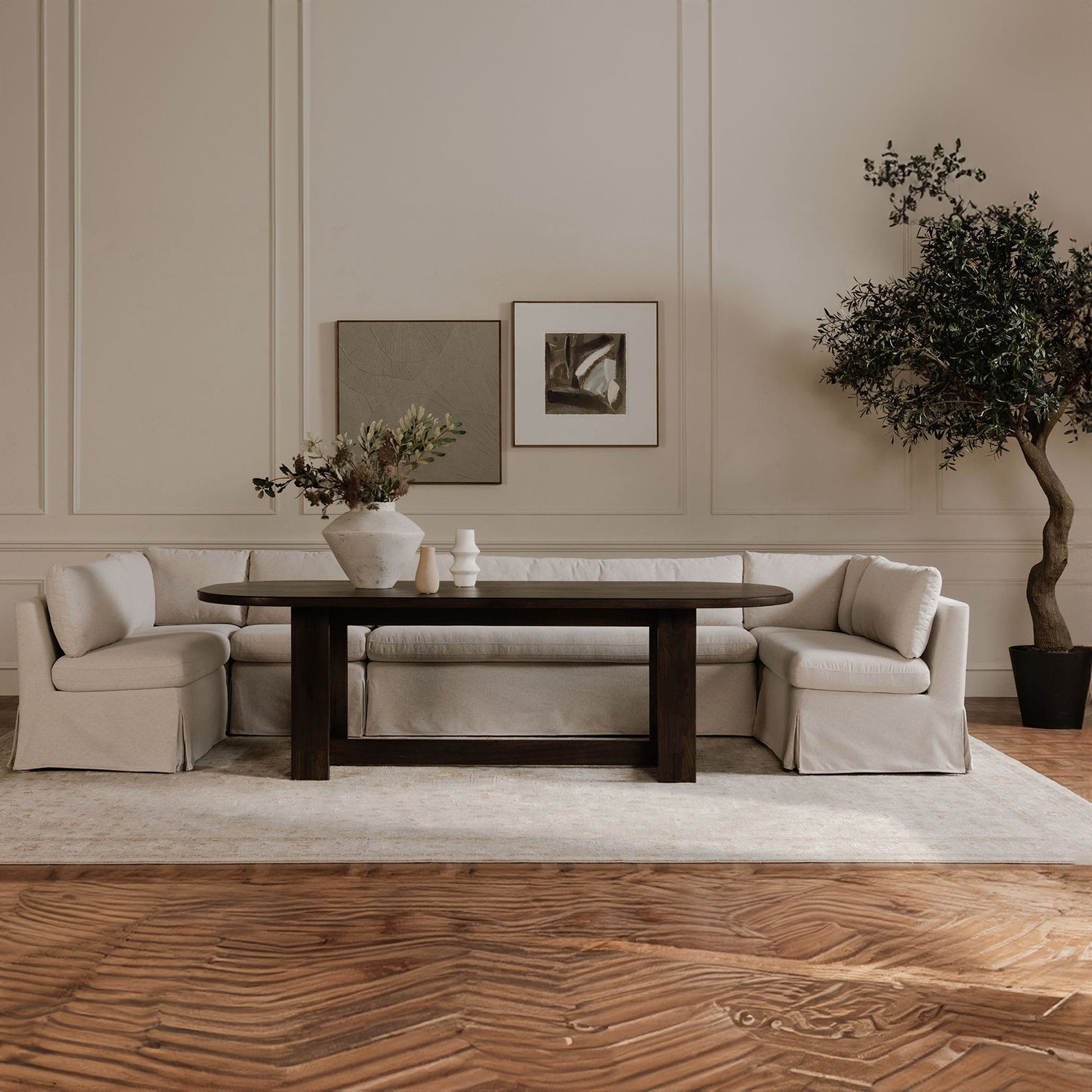 Fable Beige Slipcover Dining Chair and Half - Ornate Home