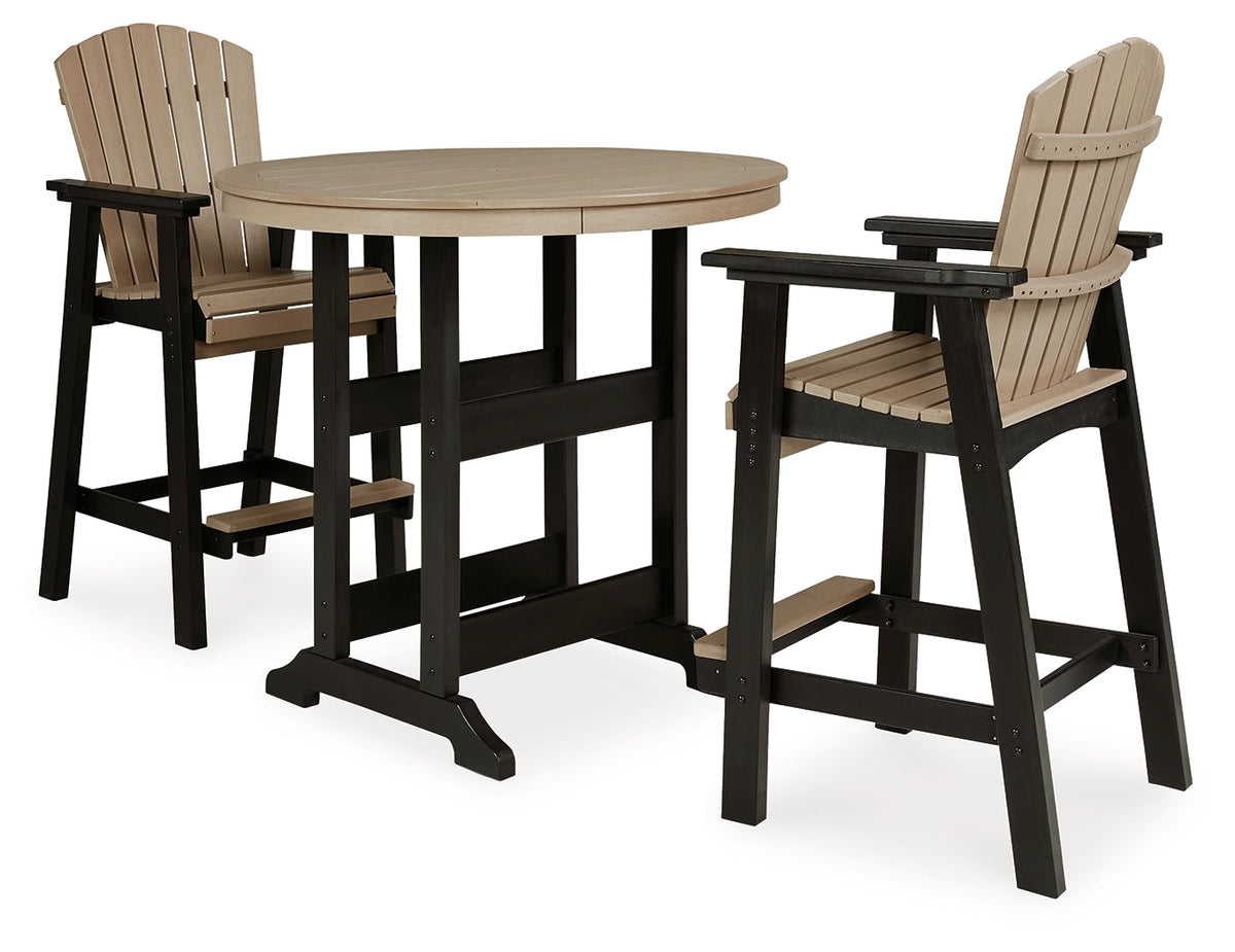 Fairen Trail Black/Driftwood Outdoor Counter Height Dining Table with 2 Barstools - Ornate Home