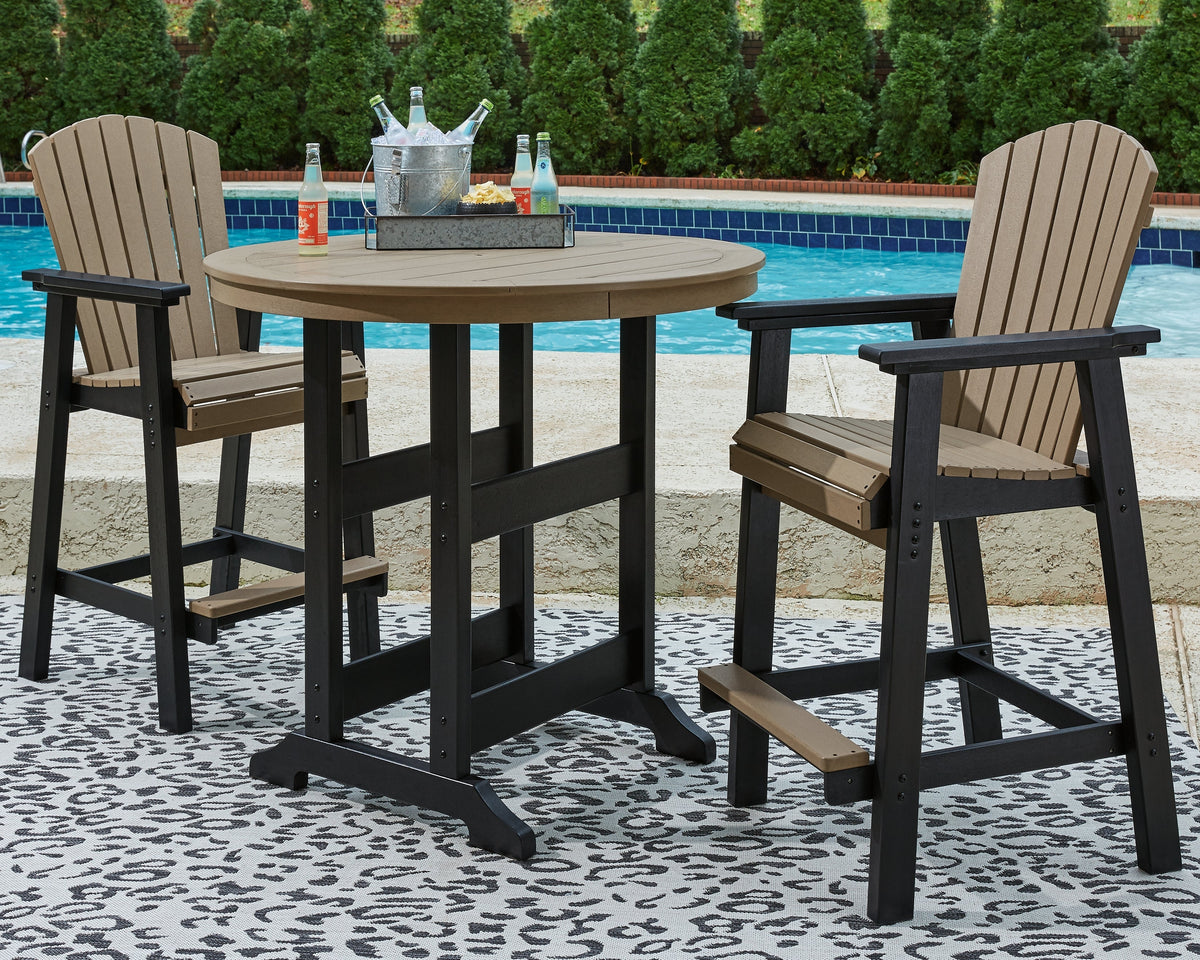Fairen Trail Black/Driftwood Outdoor Counter Height Dining Table with 2 Barstools - Ornate Home