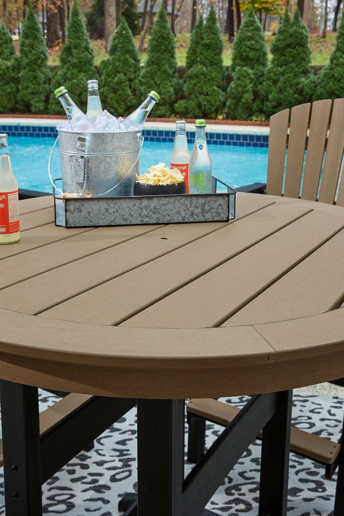 Fairen Trail Black/Driftwood Outdoor Counter Height Dining Table with 4 Barstools - Ornate Home