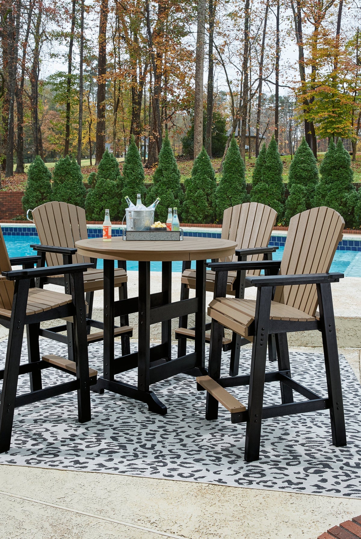 Fairen Trail Black/Driftwood Outdoor Counter Height Dining Table with 4 Barstools - Ornate Home