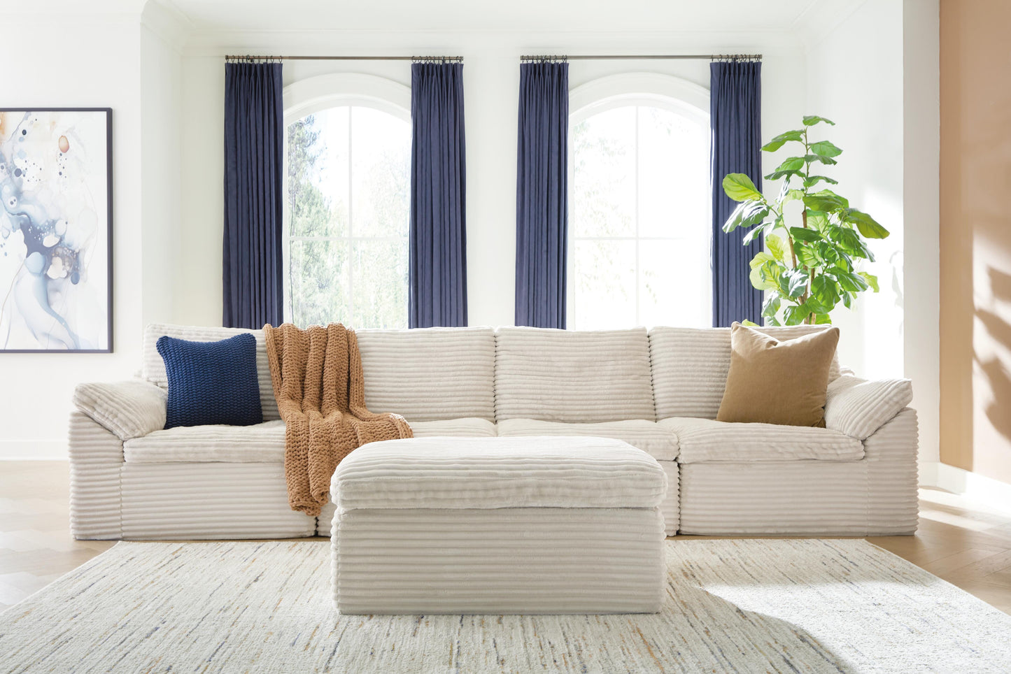 Fannin Ivory 4-Piece Sectional with Ottoman- Viva Furn