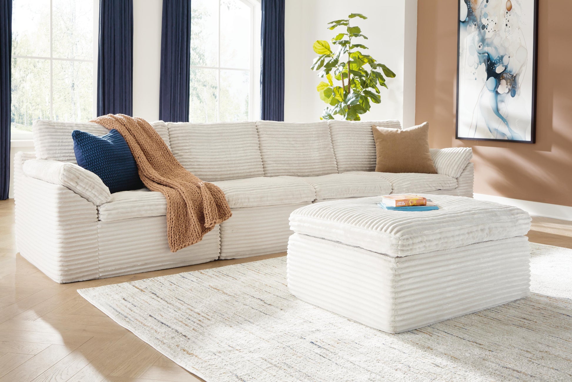 Fannin Ivory 4-Piece Sectional with Ottoman- Viva Furn