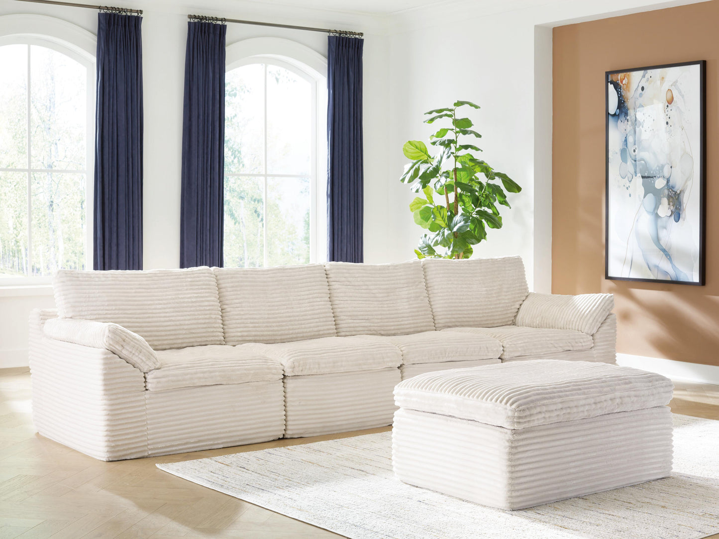 Fannin Ivory 4-Piece Sectional with Ottoman- Viva Furn
