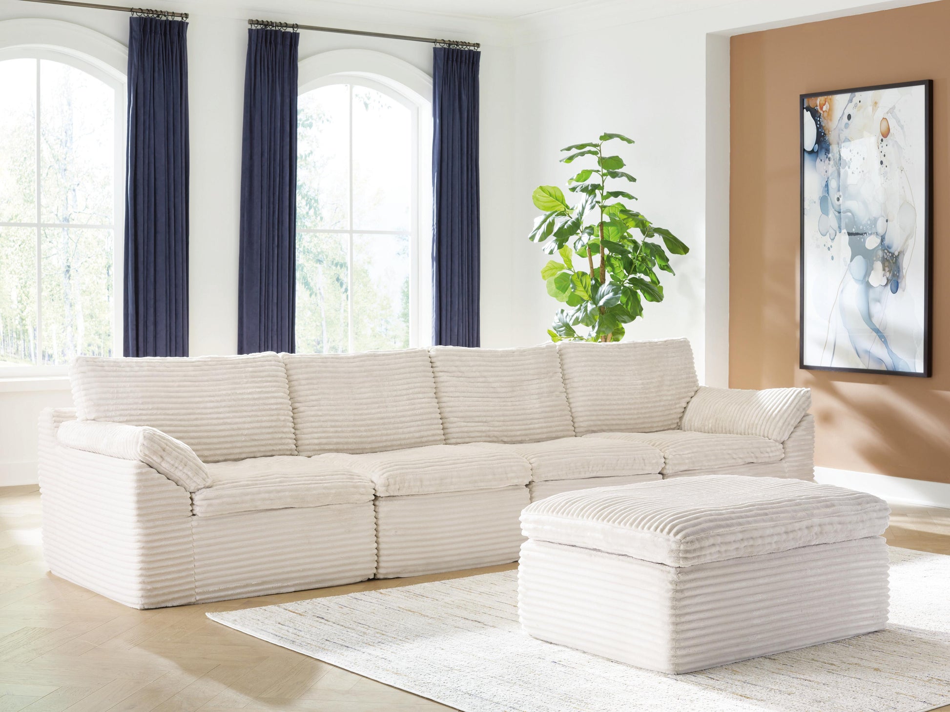 Fannin Ivory 4-Piece Sectional with Ottoman- Viva Furn