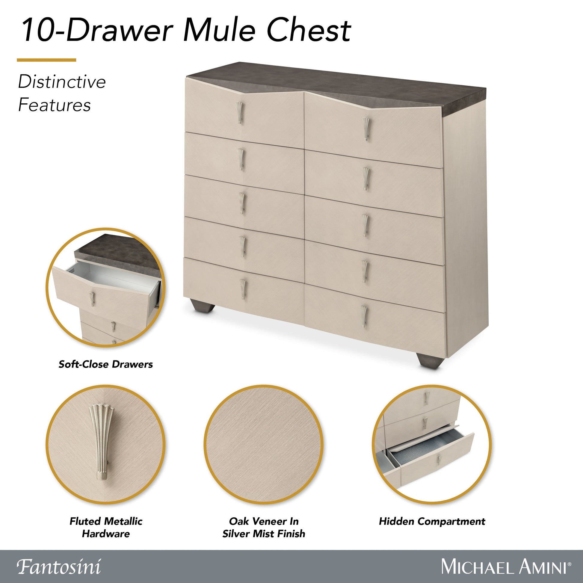 Fantosini Silver Mist 10-Drawer Mule Chest - Ornate Home