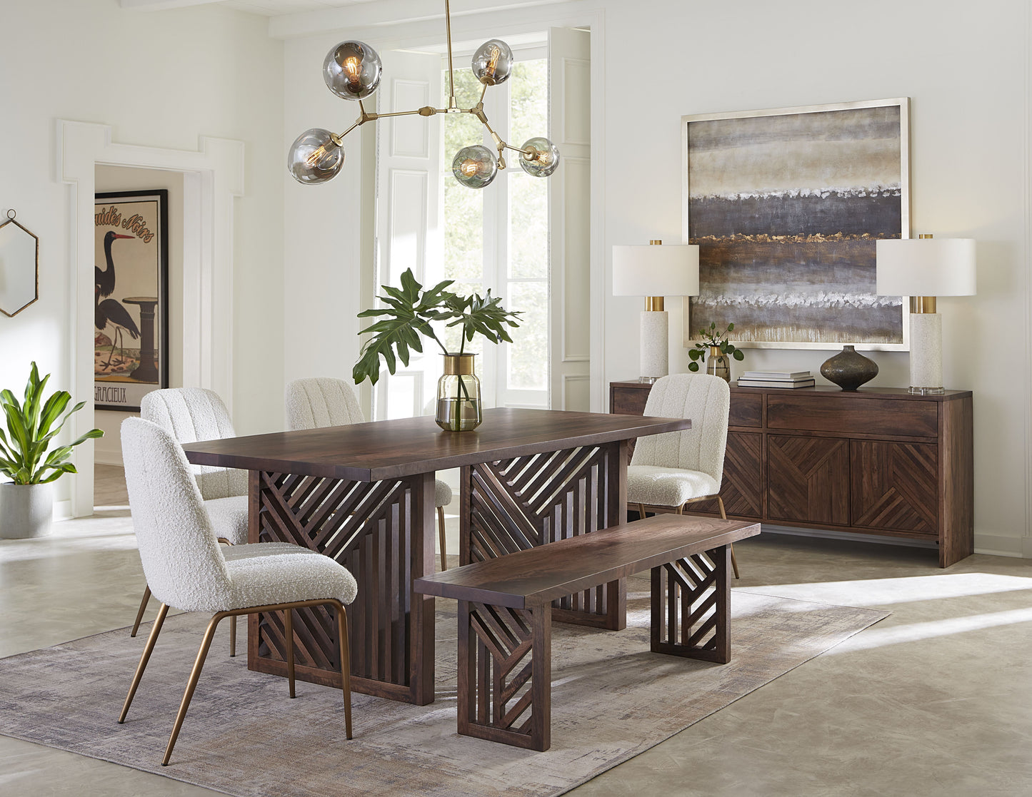 Fevano Four Door Two Drawer Solid Wood Sideboard in Smoked Brown - Ornate Home