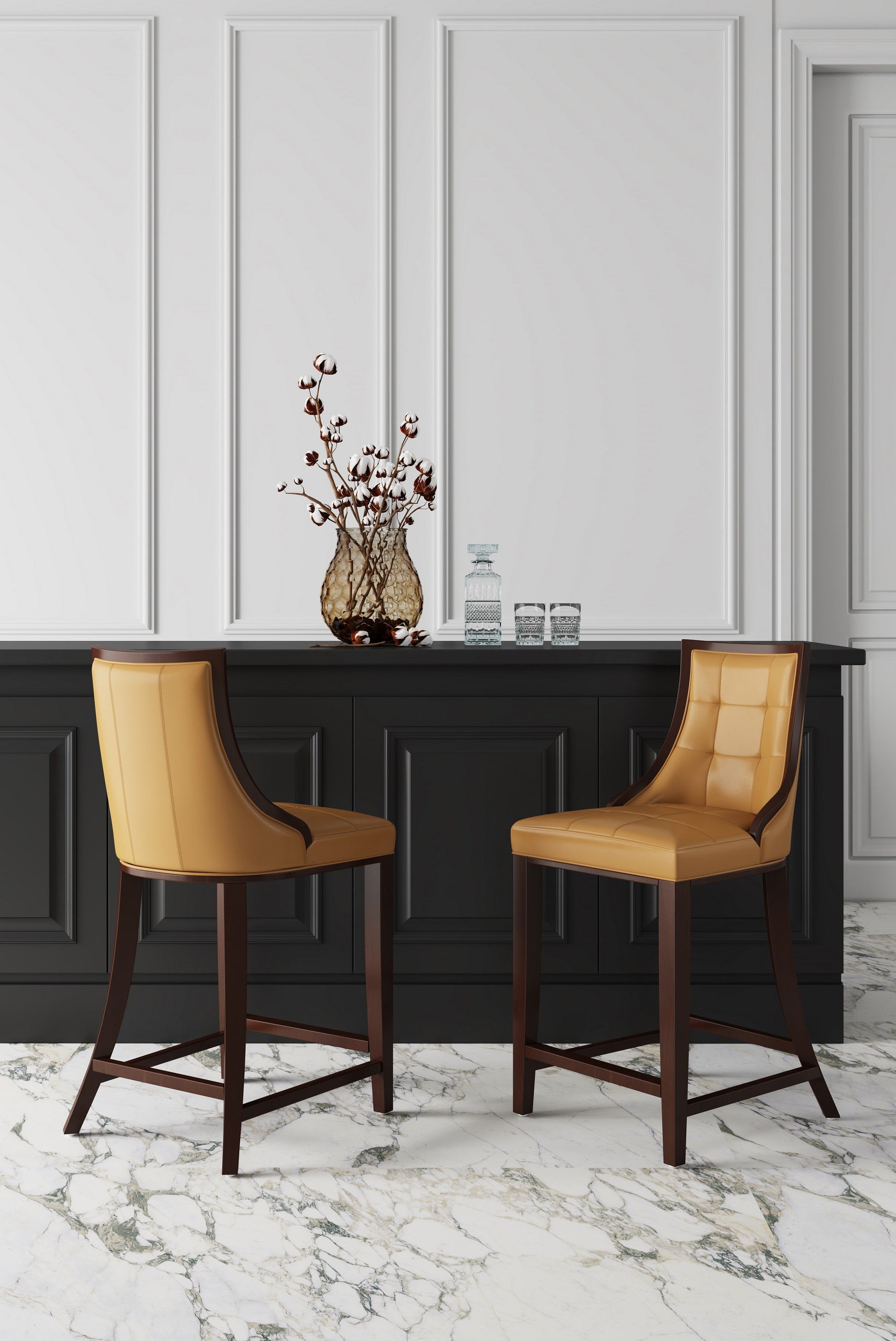 Fifth Ave Counter Stool in Camel and Dark Walnut (set of 2) - Ornate Home