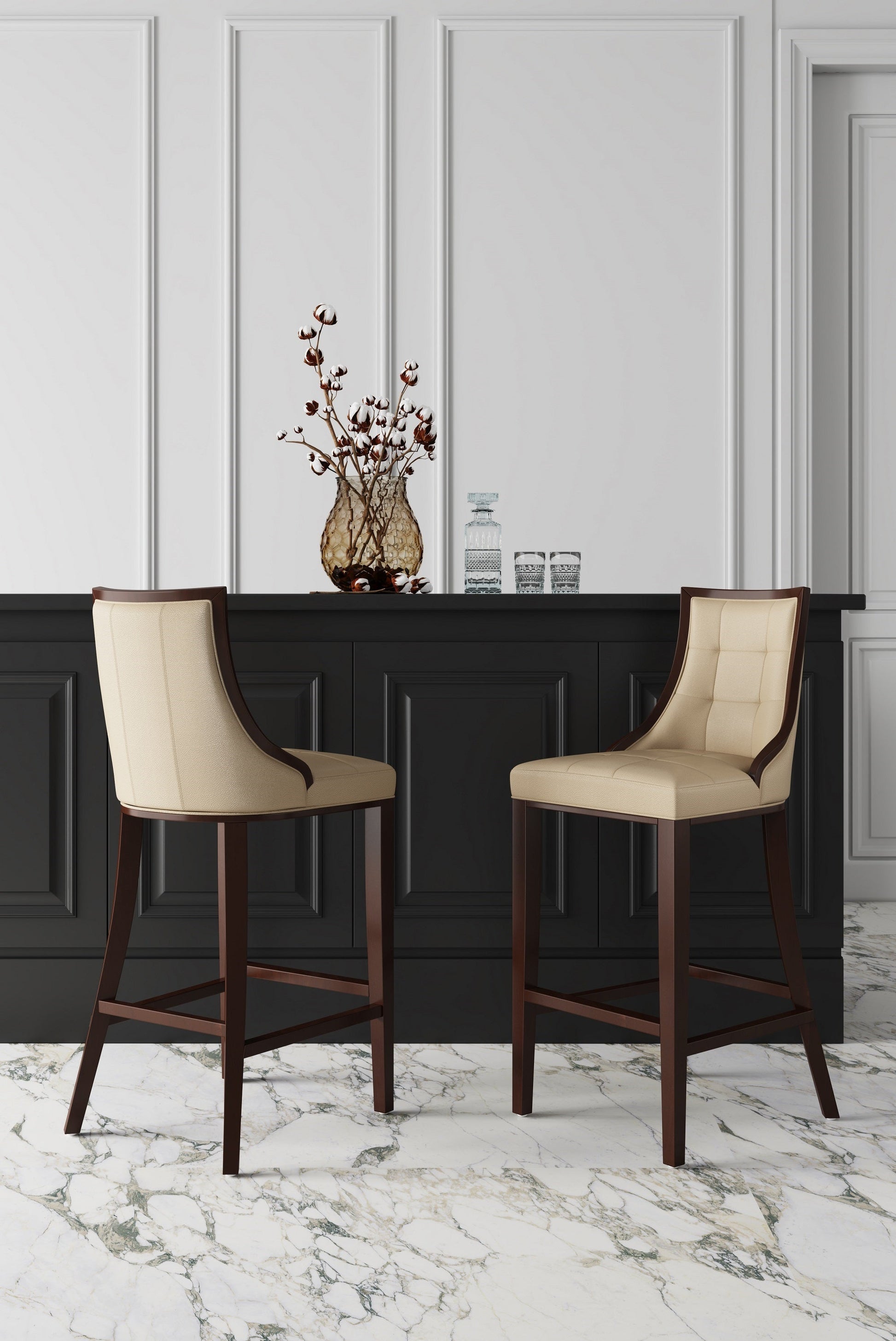 Fifth Ave Counter Stool in Cream and Dark Walnut (set of 3) - Ornate Home