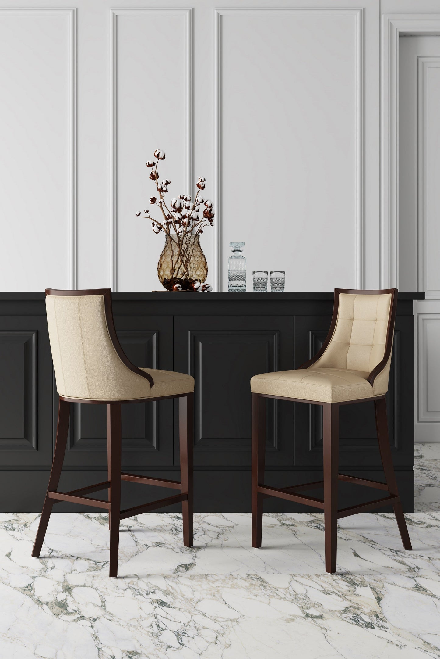 Fifth Avenue Bar Stool in Cream and Walnut (set of 2) - Ornate Home