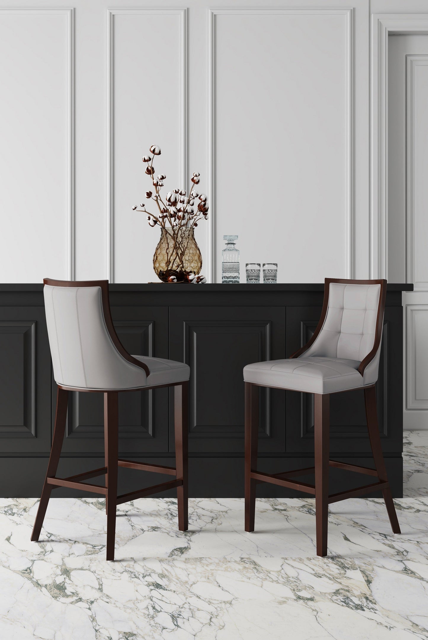 Fifth Avenue Faux Leather Barstool in Light Grey (set of 3) - Ornate Home