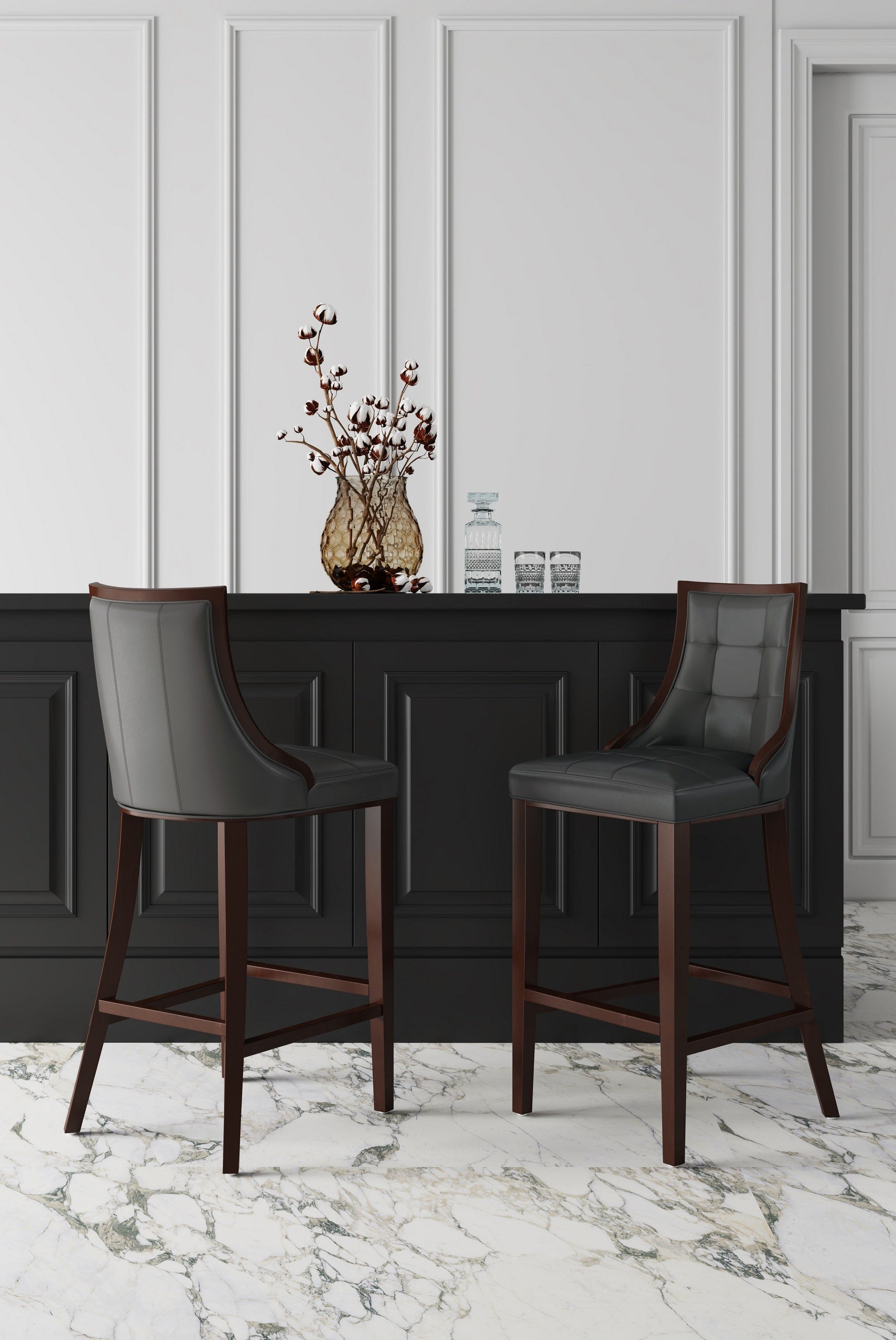 Fifth Avenue Faux Leather Barstool in Pebble Grey - Ornate Home