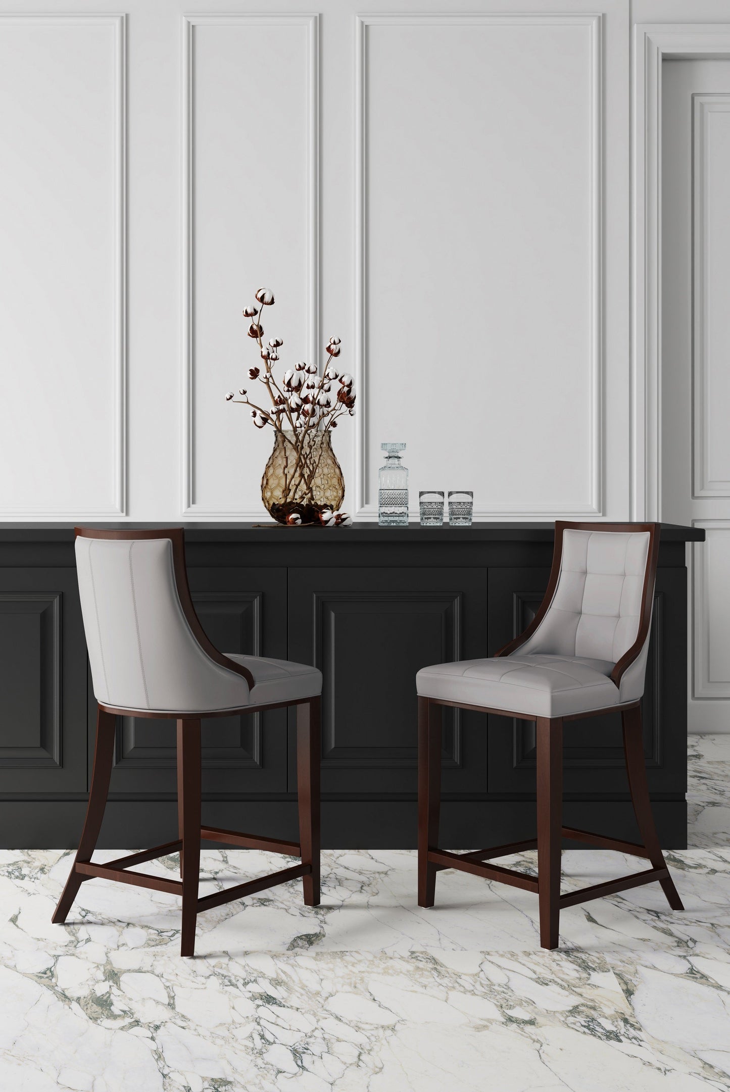 Fifth Avenue Faux Leather Counter Stool in Light Grey (set of 3) - Ornate Home