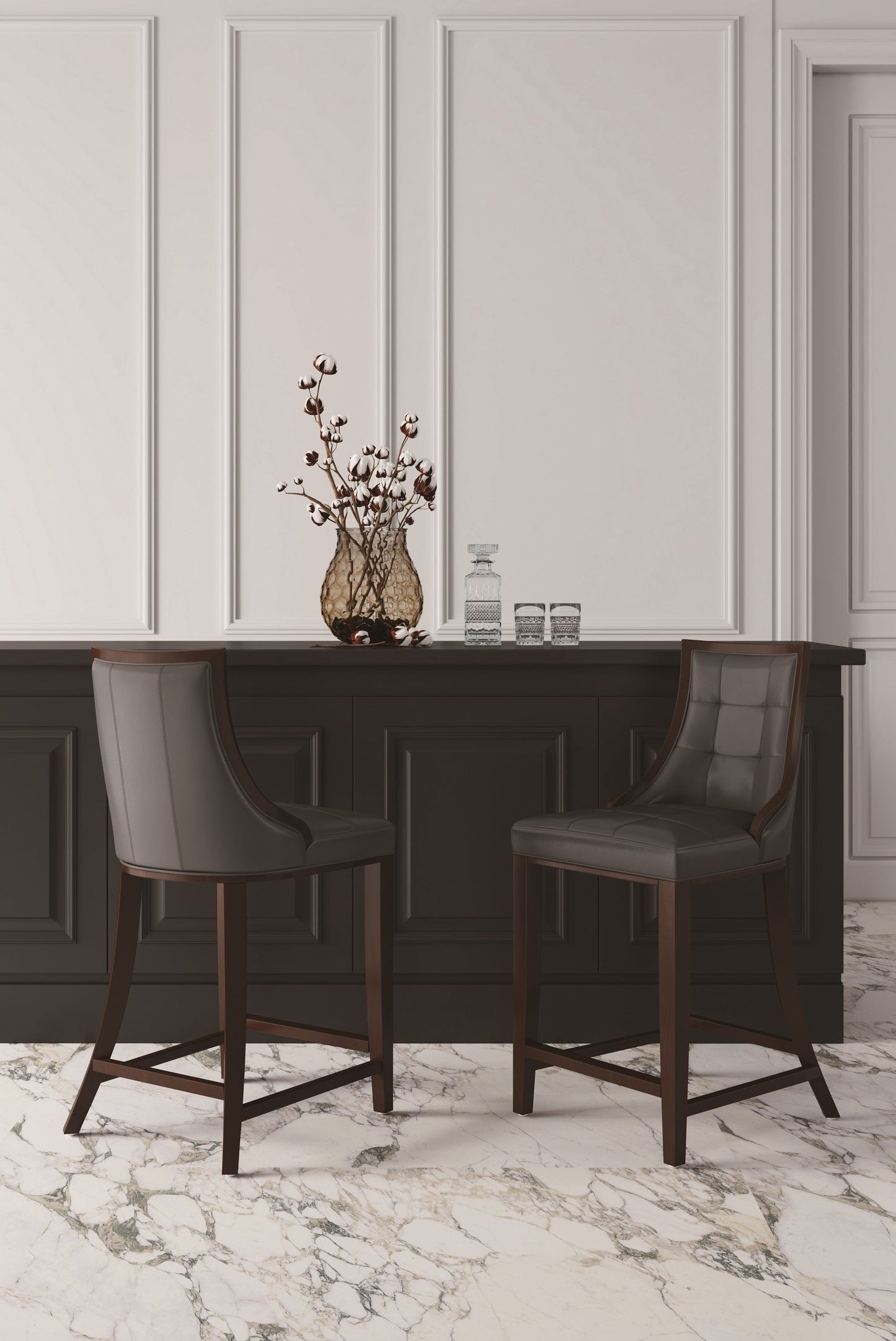 Fifth Avenue Faux Leather Counter Stool in Pebble Grey (set of 2) - Ornate Home