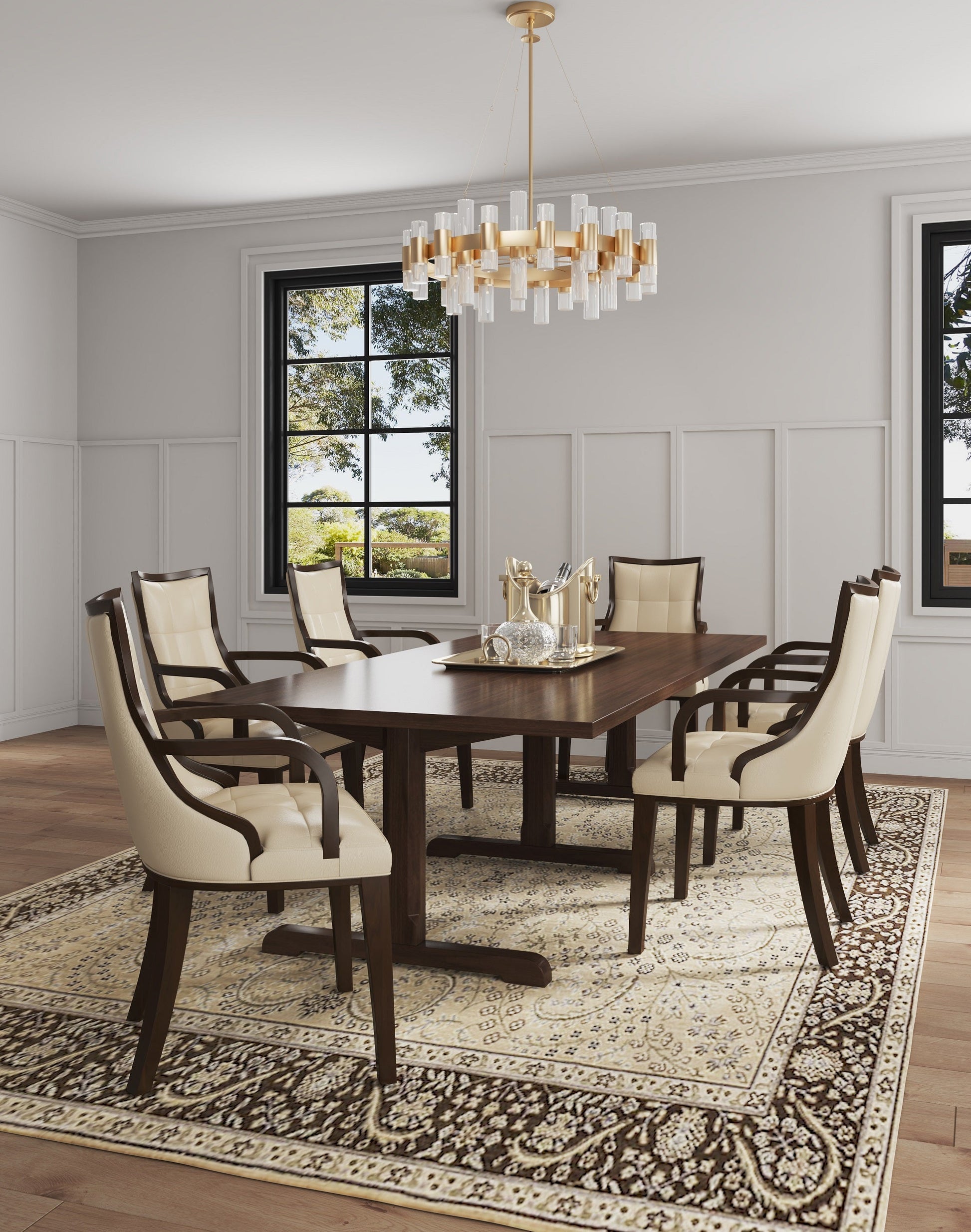 Fifth Avenue Faux Leather Dining Armchair Cream and Walnut - Ornate Home