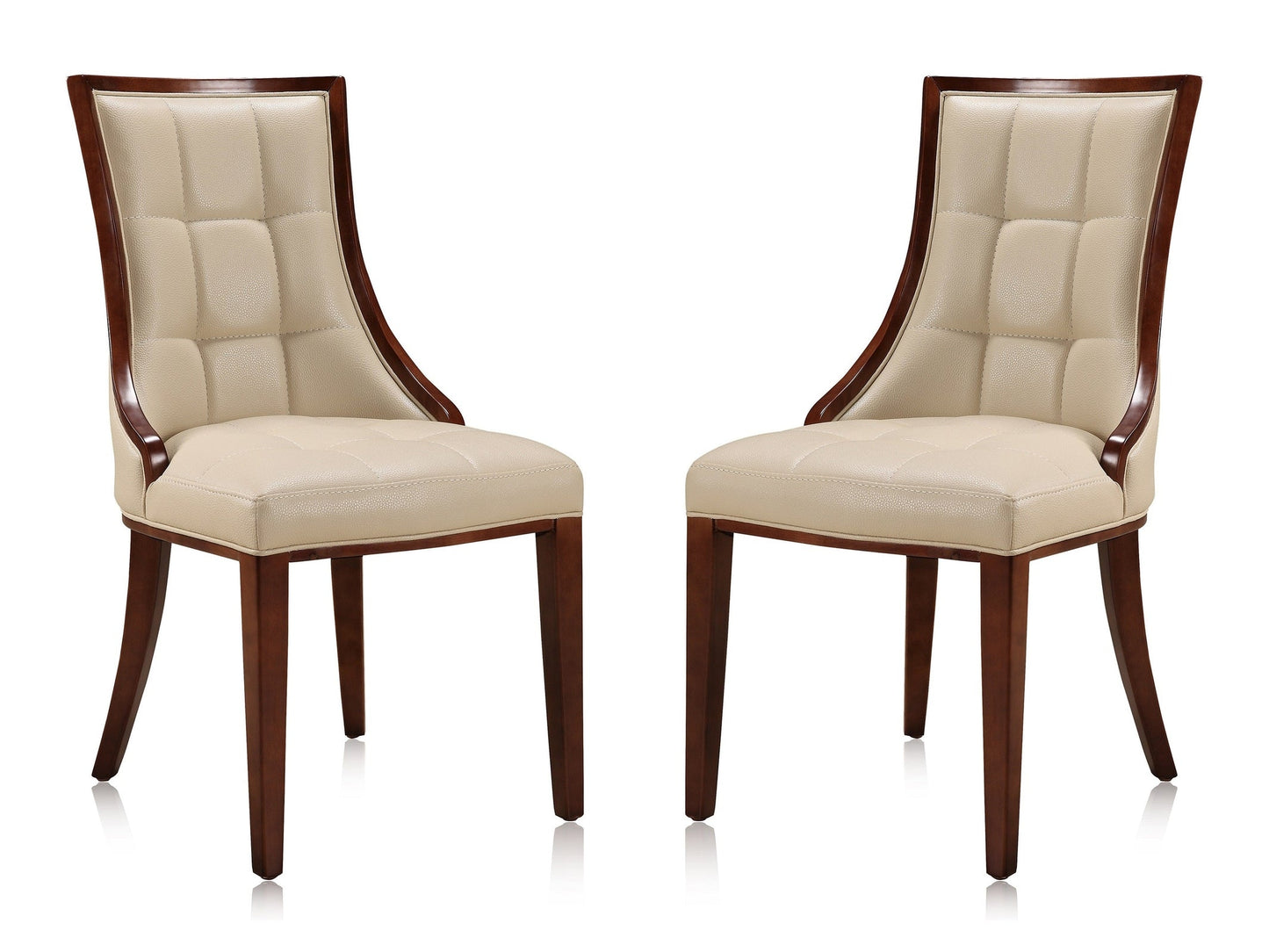 Fifth Avenue Faux Leather Dining Chair (Set of Two) in Cream and Walnut - Ornate Home
