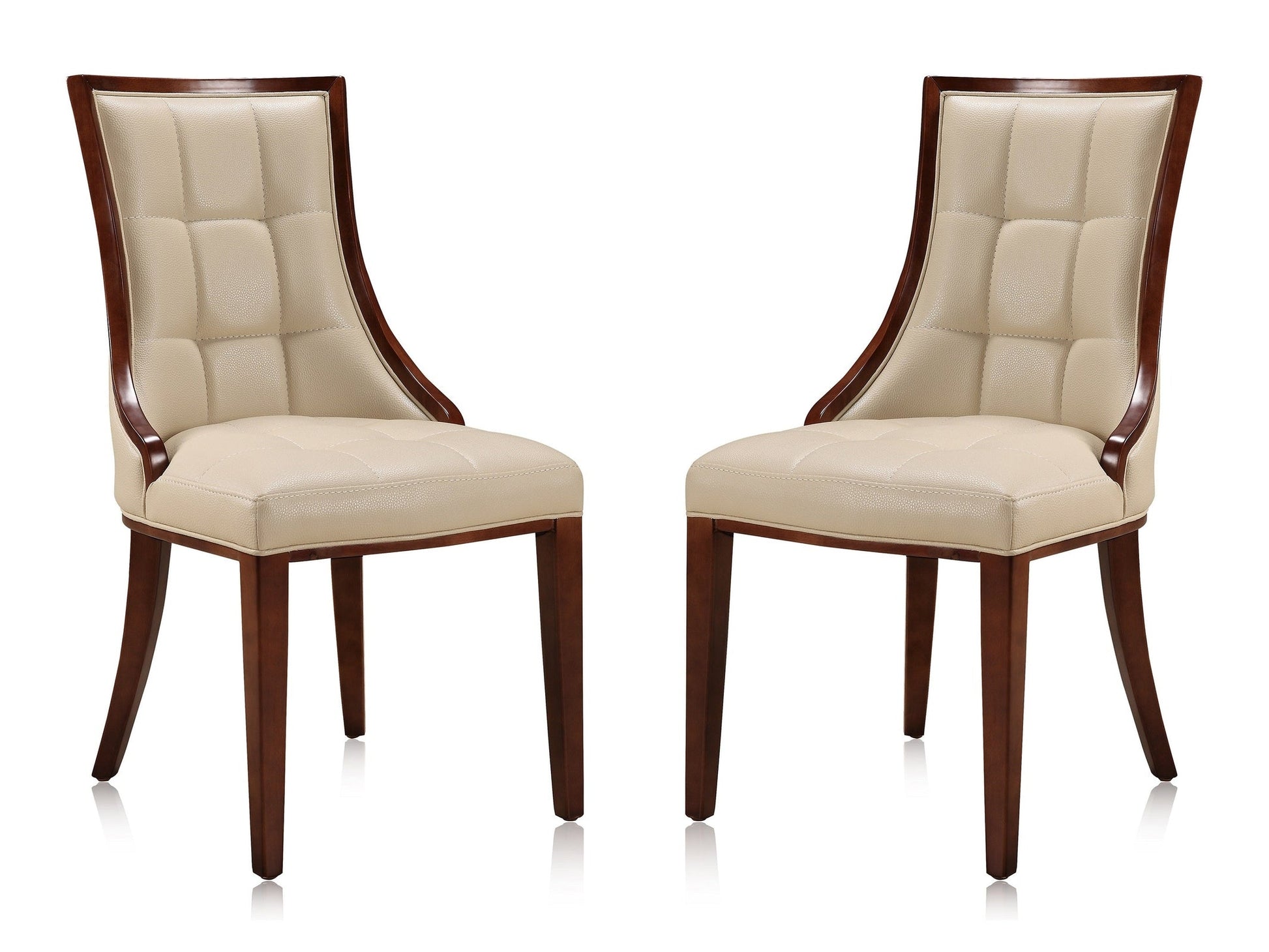 Fifth Avenue Faux Leather Dining Chair (Set of Two) in Cream and Walnut - Ornate Home