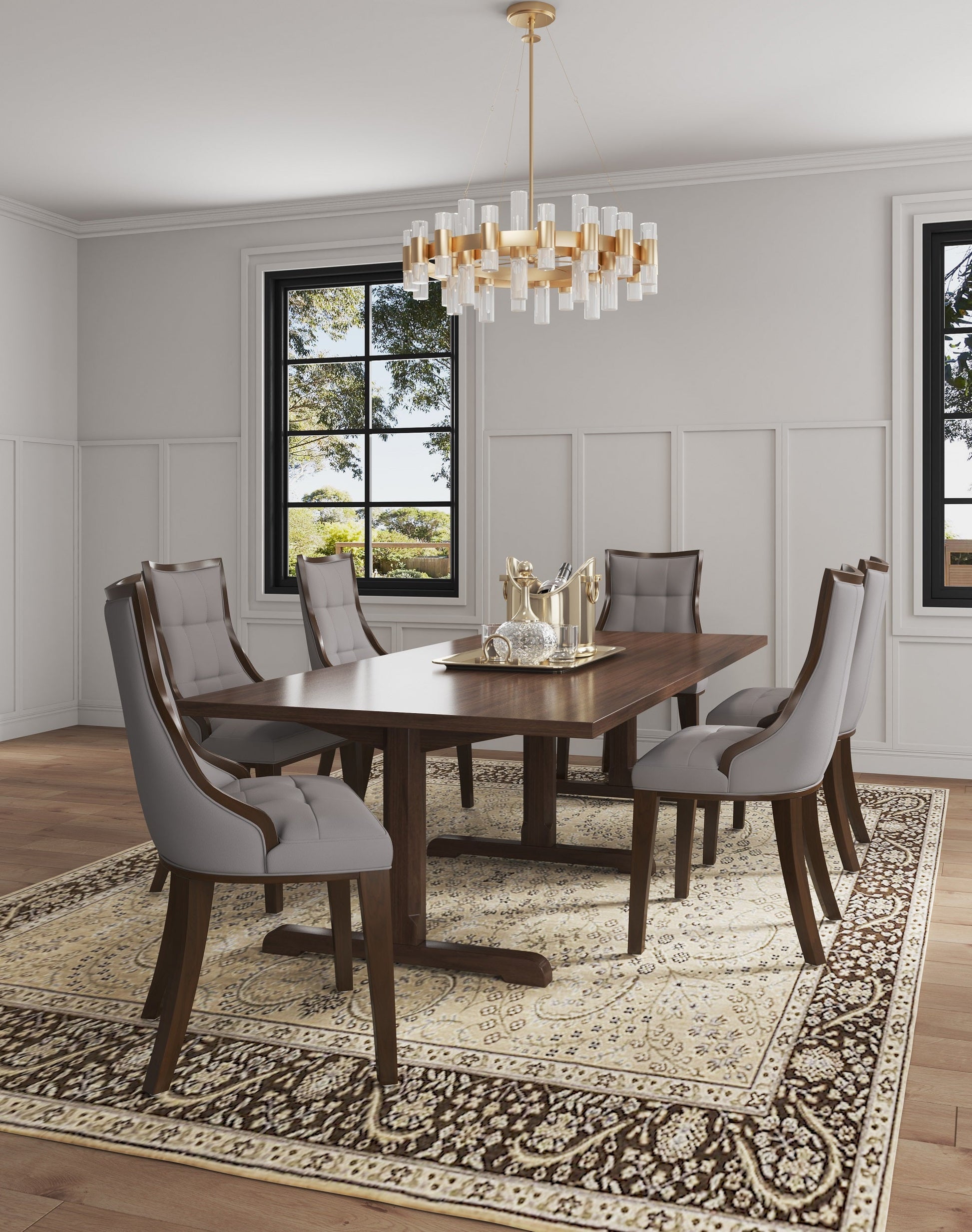 Fifth Avenue Faux Leather Dining Chair (Set of Two) in Grey and Walnut - Ornate Home
