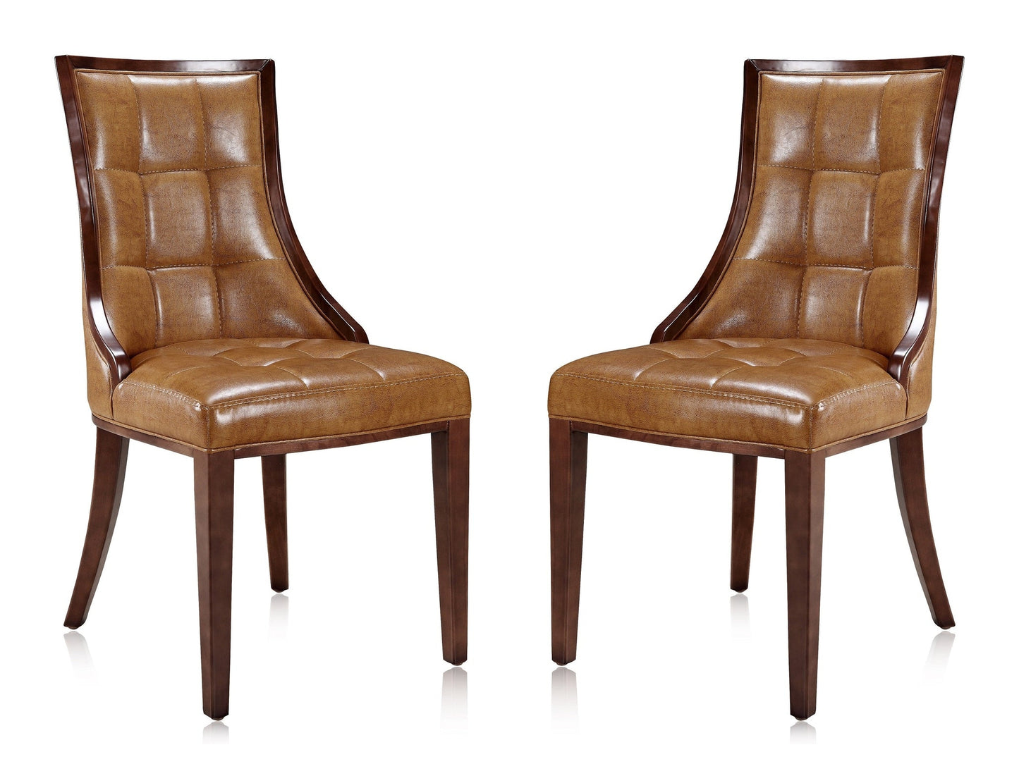 Fifth Avenue Faux Leather Dining Chair (Set of Two) in Saddle and Walnut - Ornate Home
