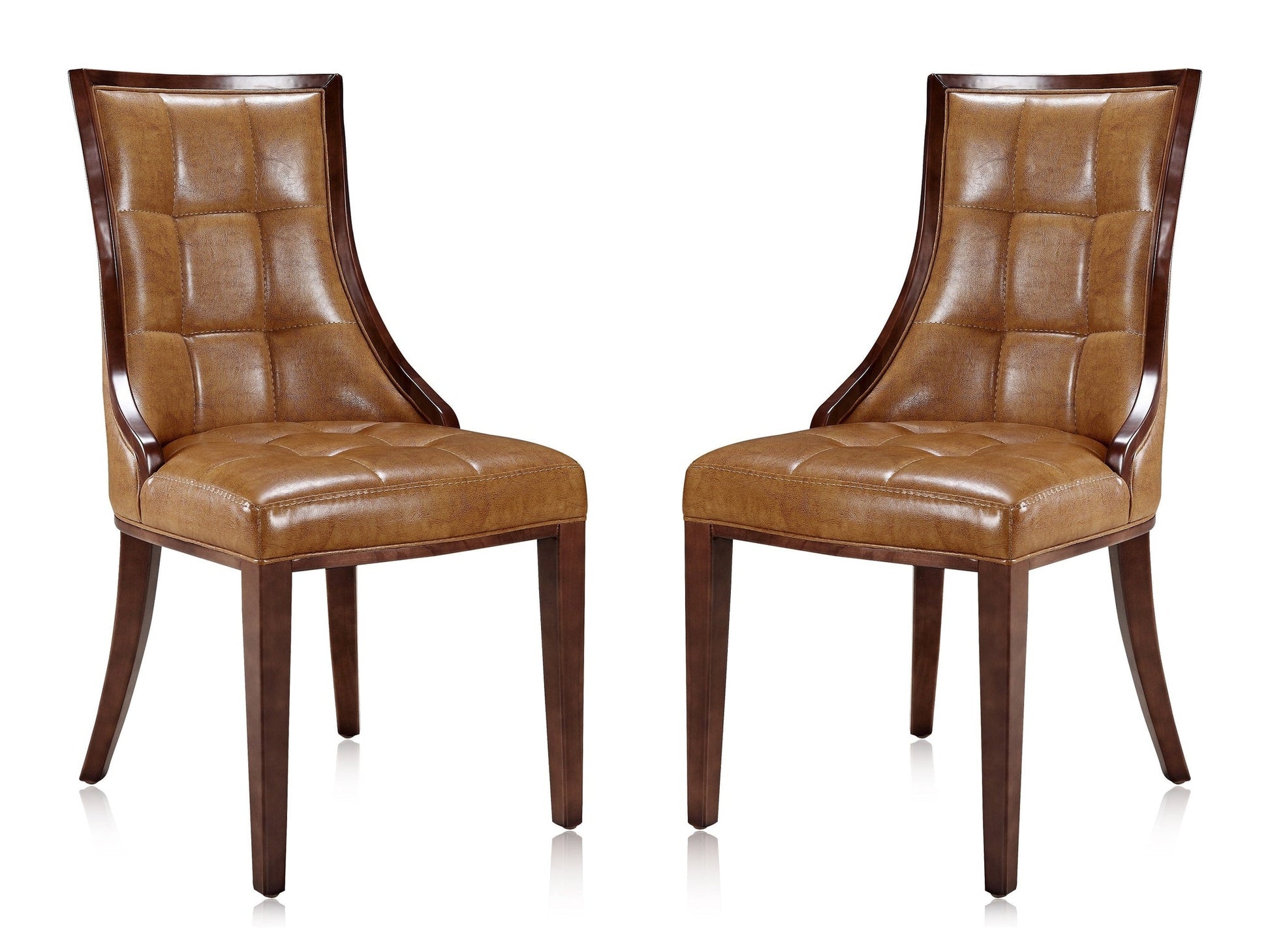 Fifth Avenue Faux Leather Dining Chair (Set of Two) in Saddle and Walnut - Ornate Home