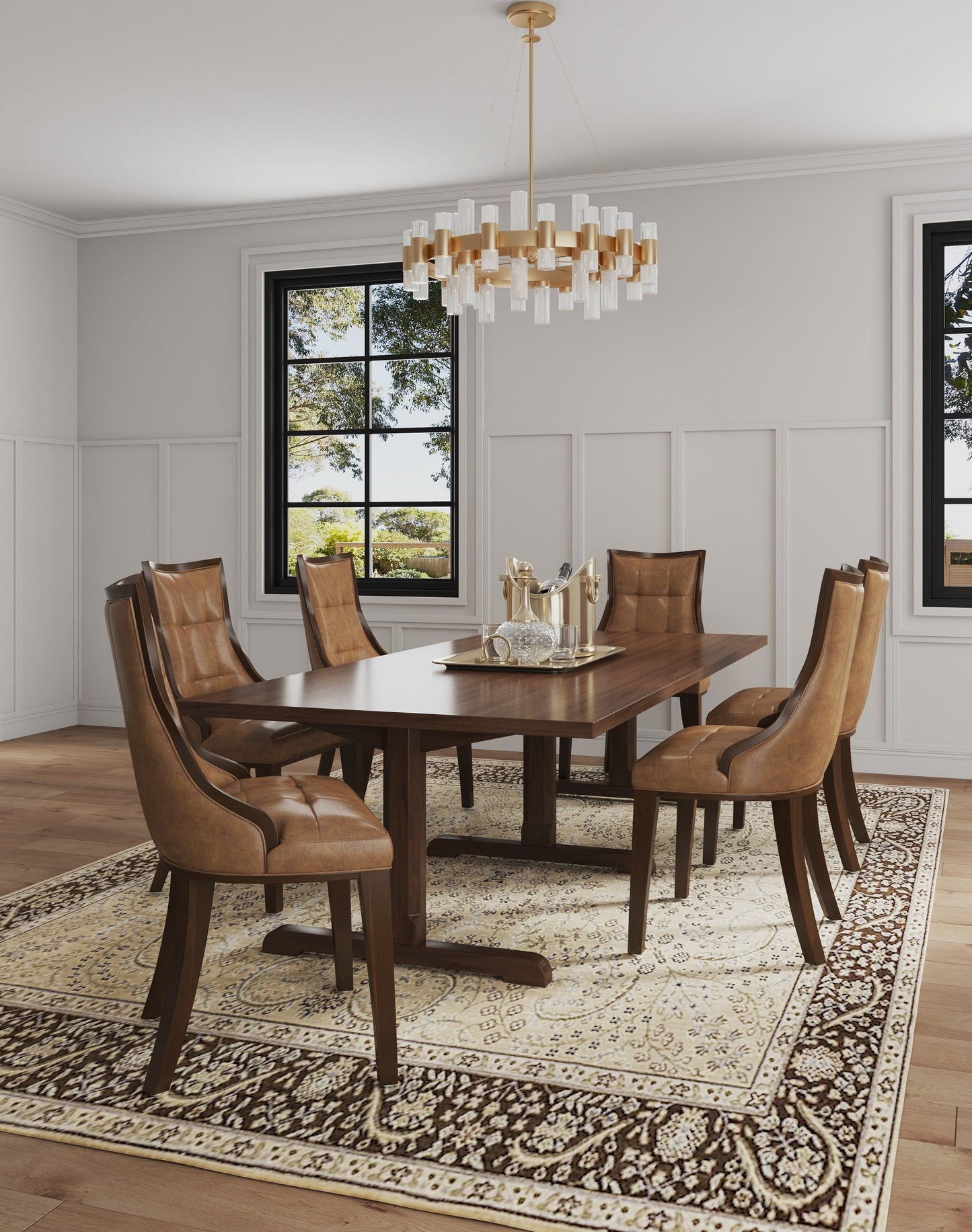 Fifth Avenue Faux Leather Dining Chair (Set of Two) in Saddle and Walnut - Ornate Home