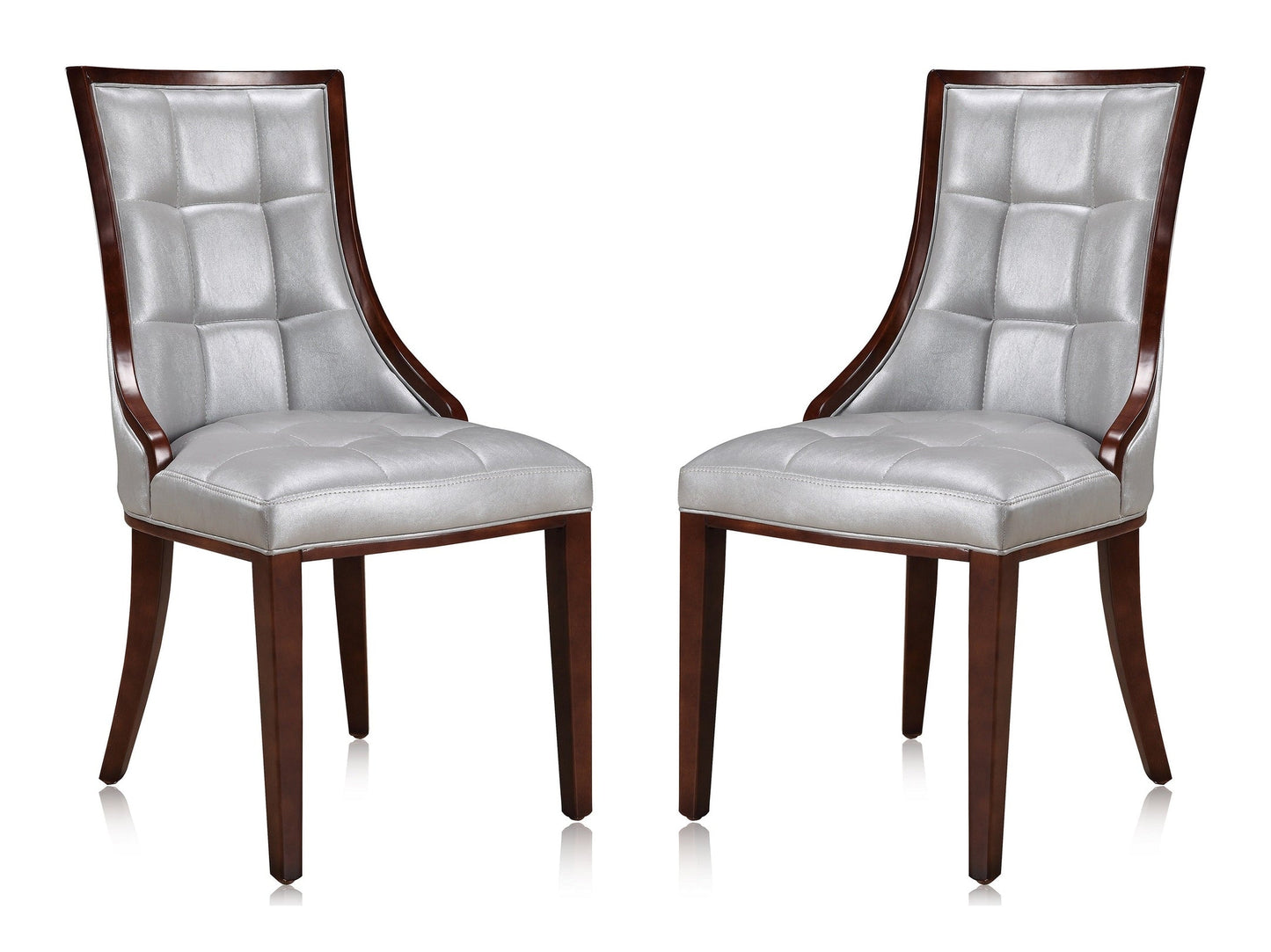Fifth Avenue Faux Leather Dining Chair (Set of Two) in Silver and Walnut - Ornate Home