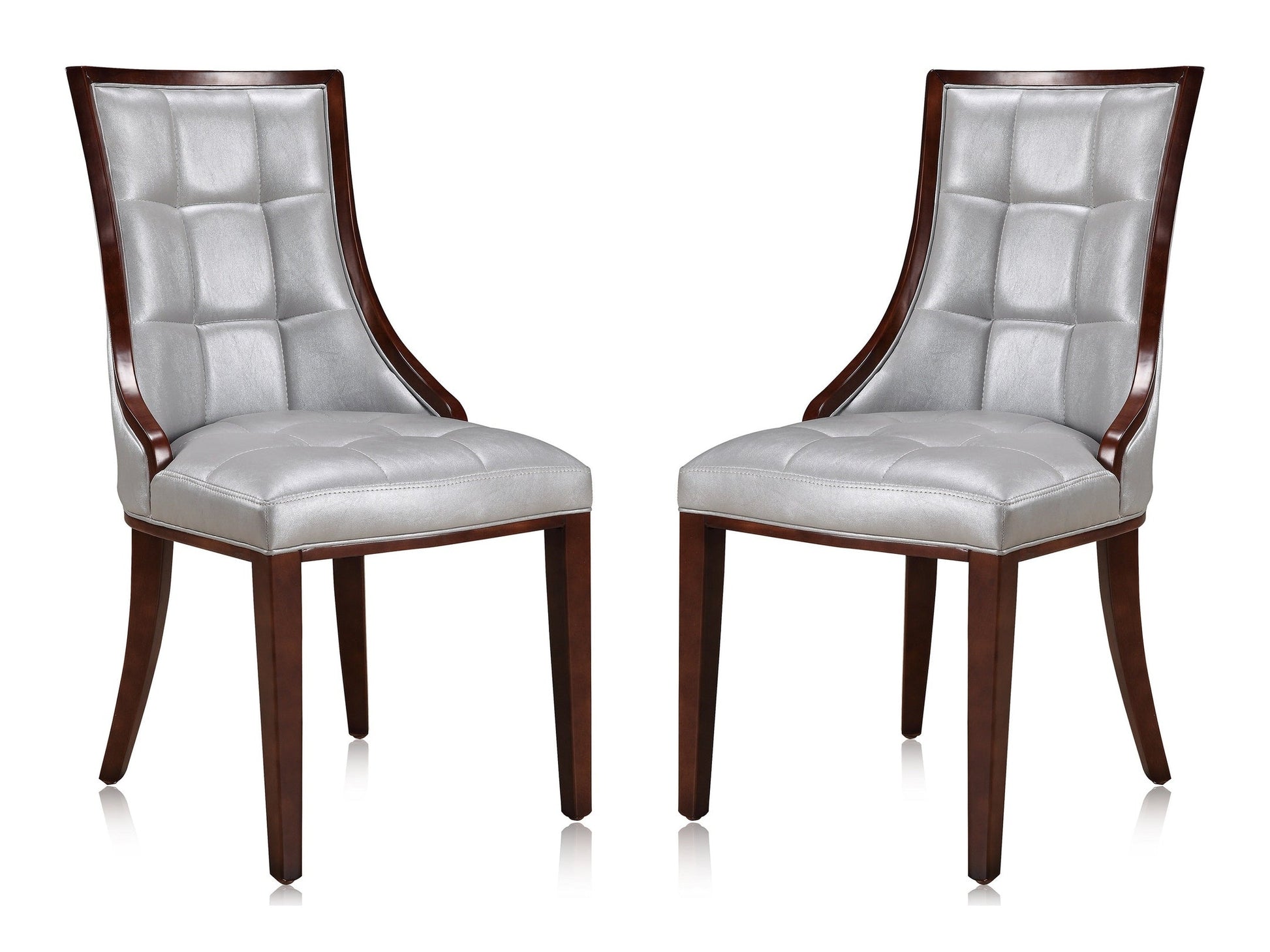 Fifth Avenue Faux Leather Dining Chair (Set of Two) in Silver and Walnut - Ornate Home