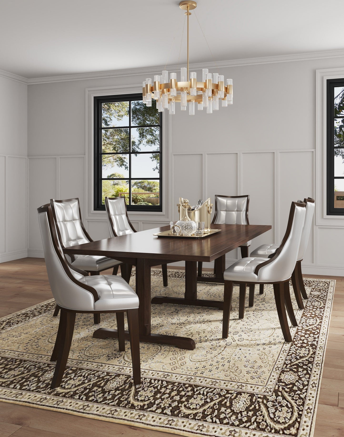Fifth Avenue Faux Leather Dining Chair (Set of Two) in Silver and Walnut - Ornate Home