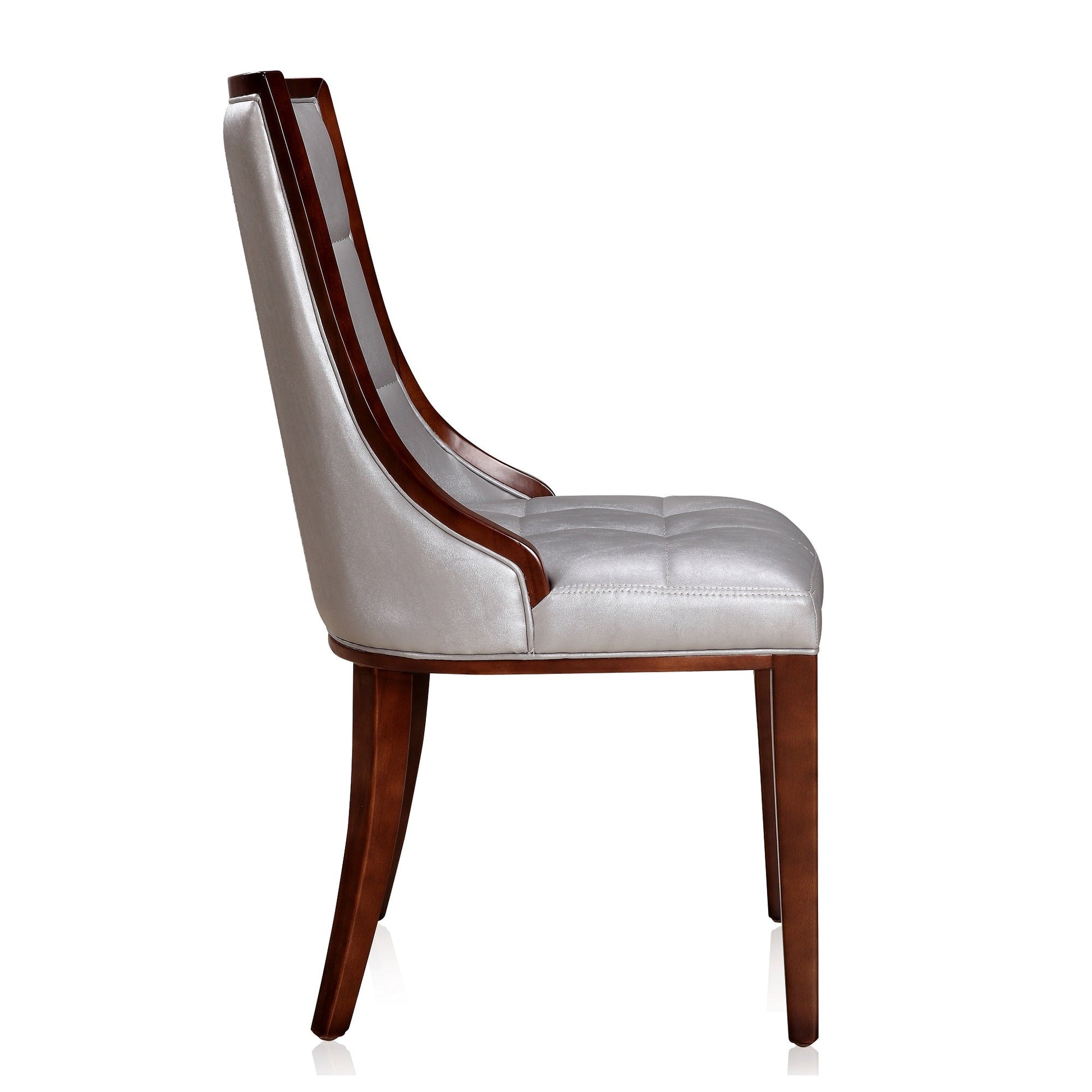 Fifth Avenue Faux Leather Dining Chair (Set of Two) in Silver and Walnut - Ornate Home