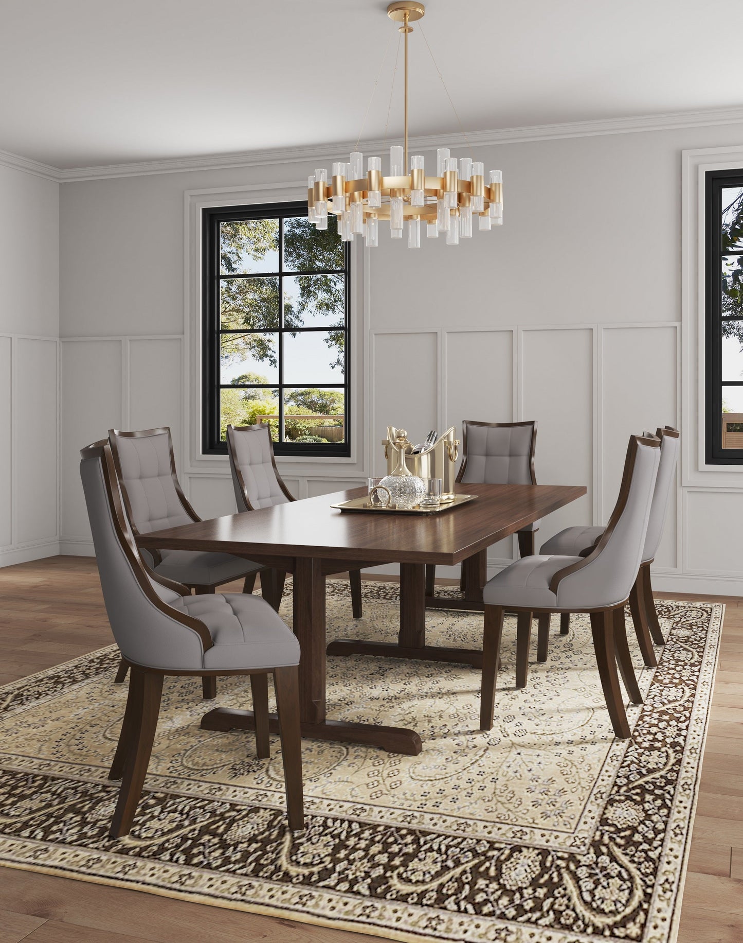 Fifth Avenue Faux Leather Dining Chair in Grey and Walnut (set of 4) - Ornate Home