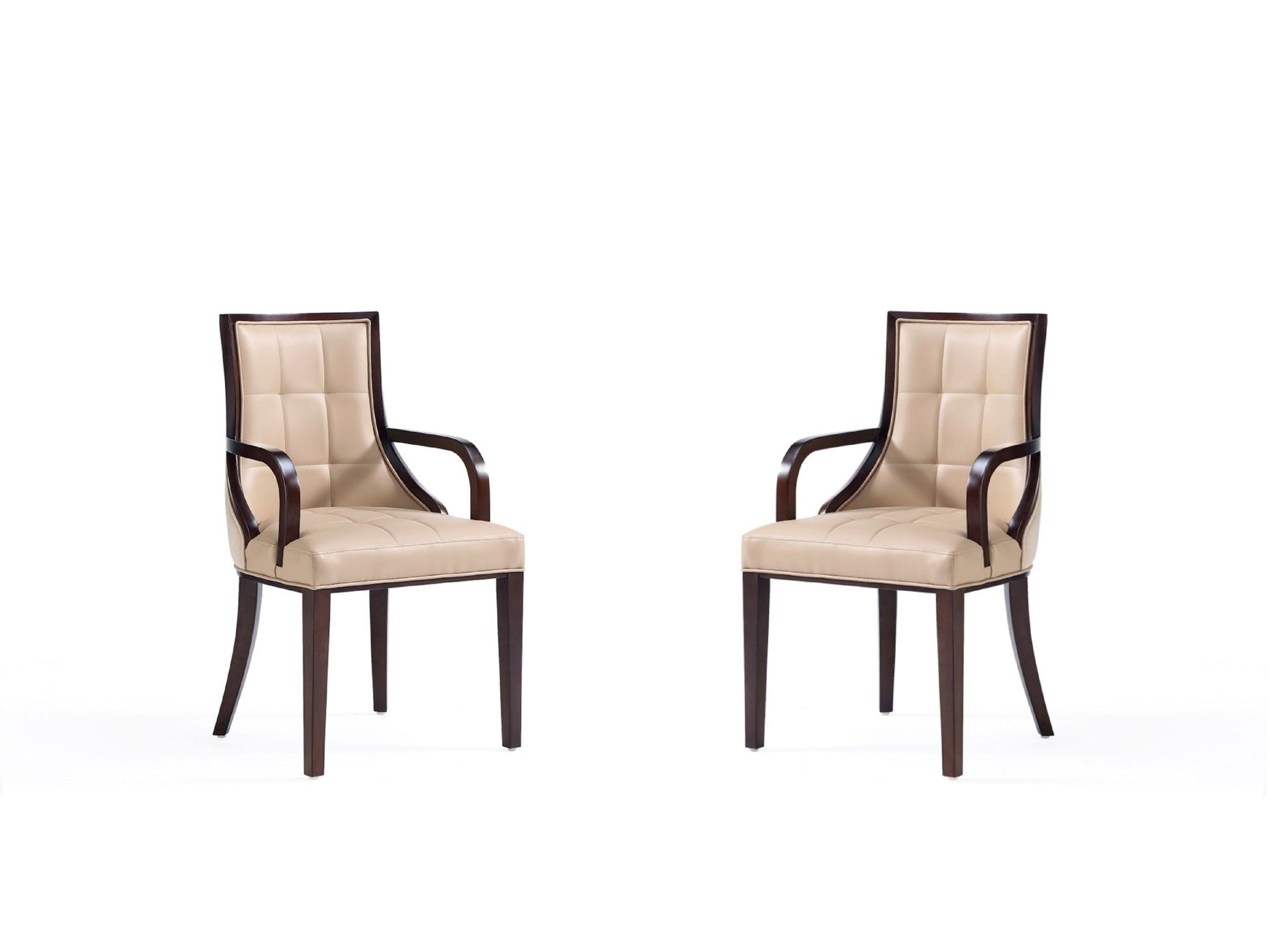 Fifth Avenue Faux Leather and Velvet Dining Armchair in Tan and Walnut (set of 2) - Ornate Home
