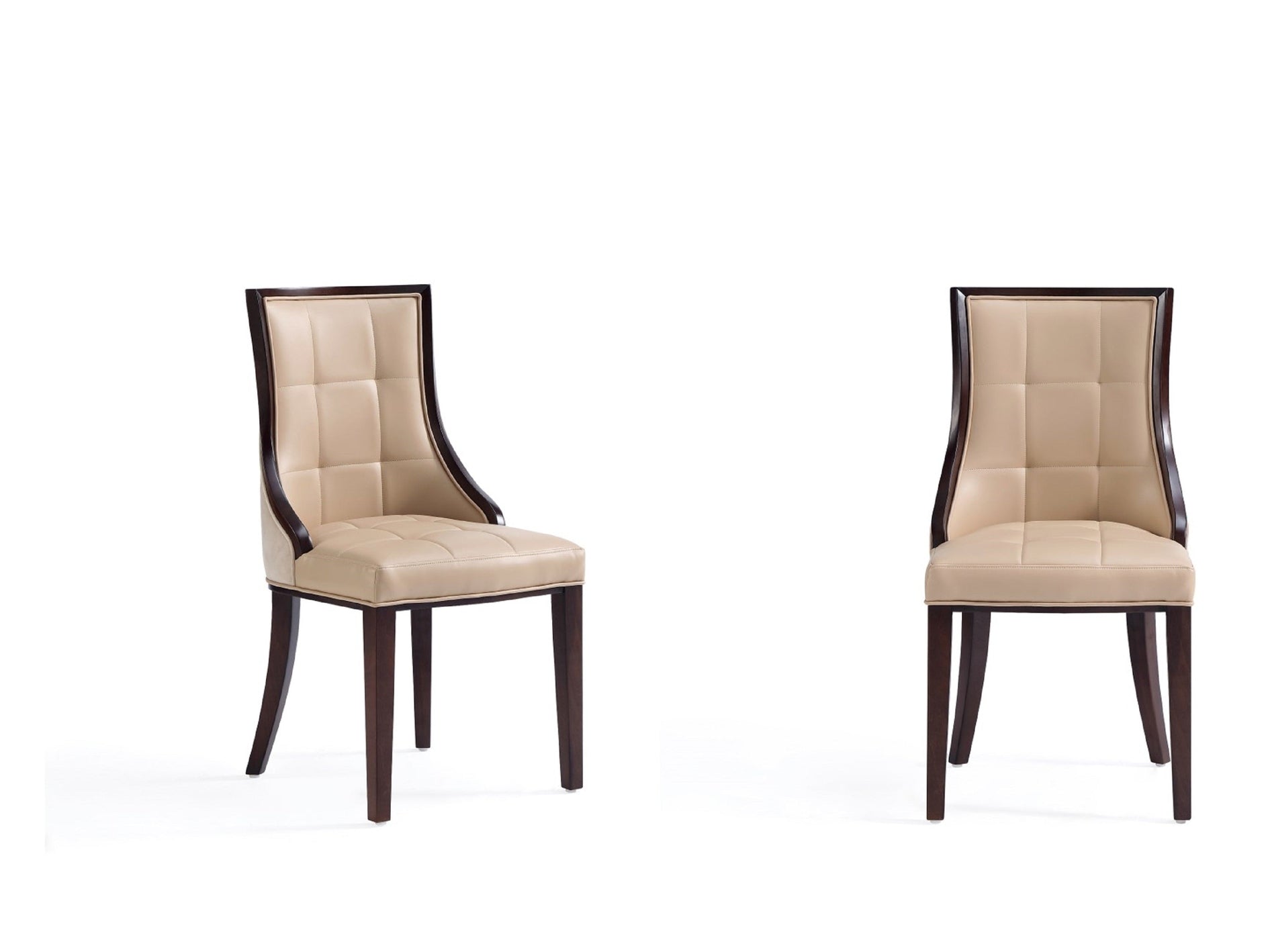 Fifth Avenue Faux Leather and Velvet Dining Chair (Set of Two) in Tan and Walnut - Ornate Home