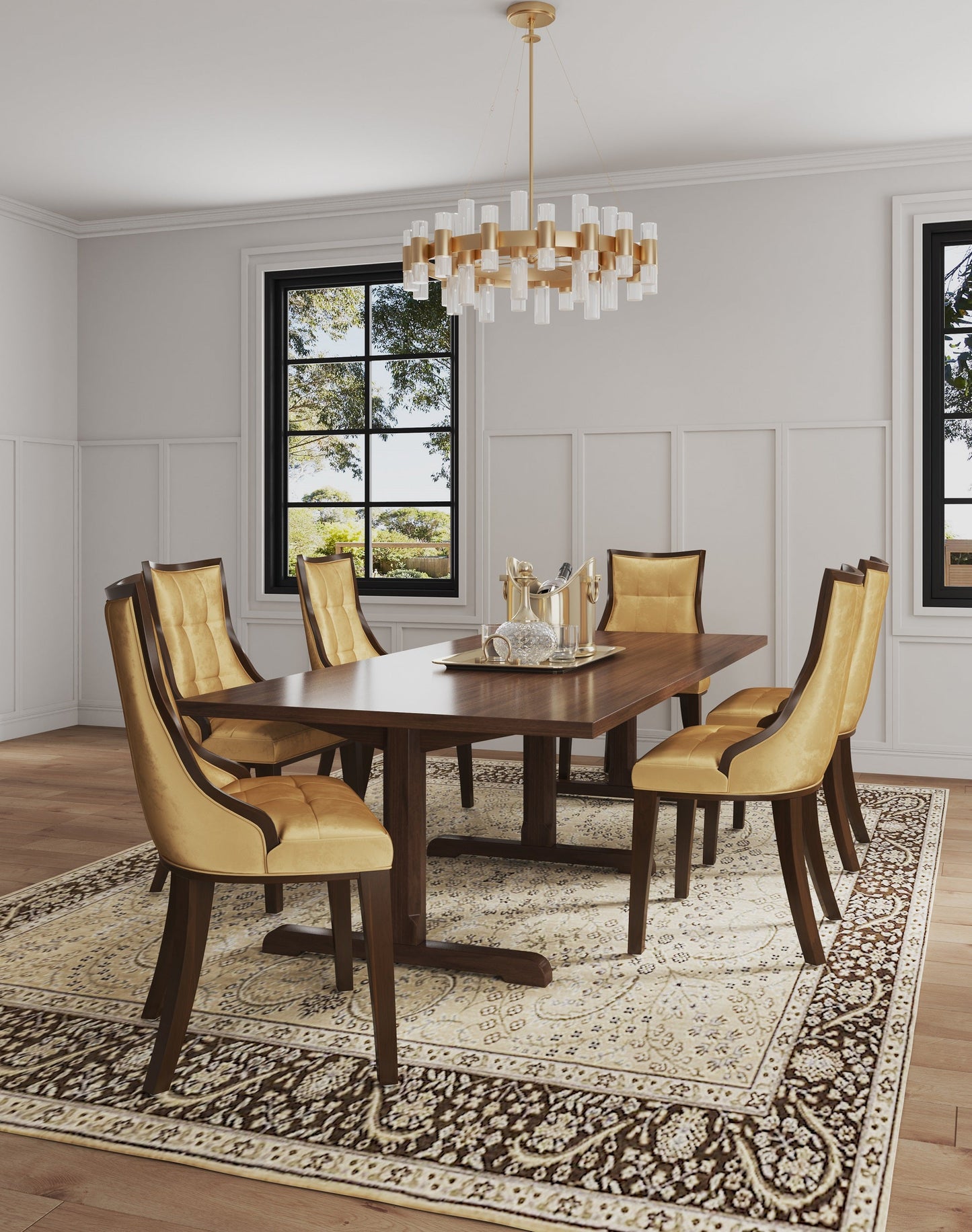 Fifth Avenue Velvet Dining Chair (Set of Two) in Antique Gold and Walnut - Ornate Home