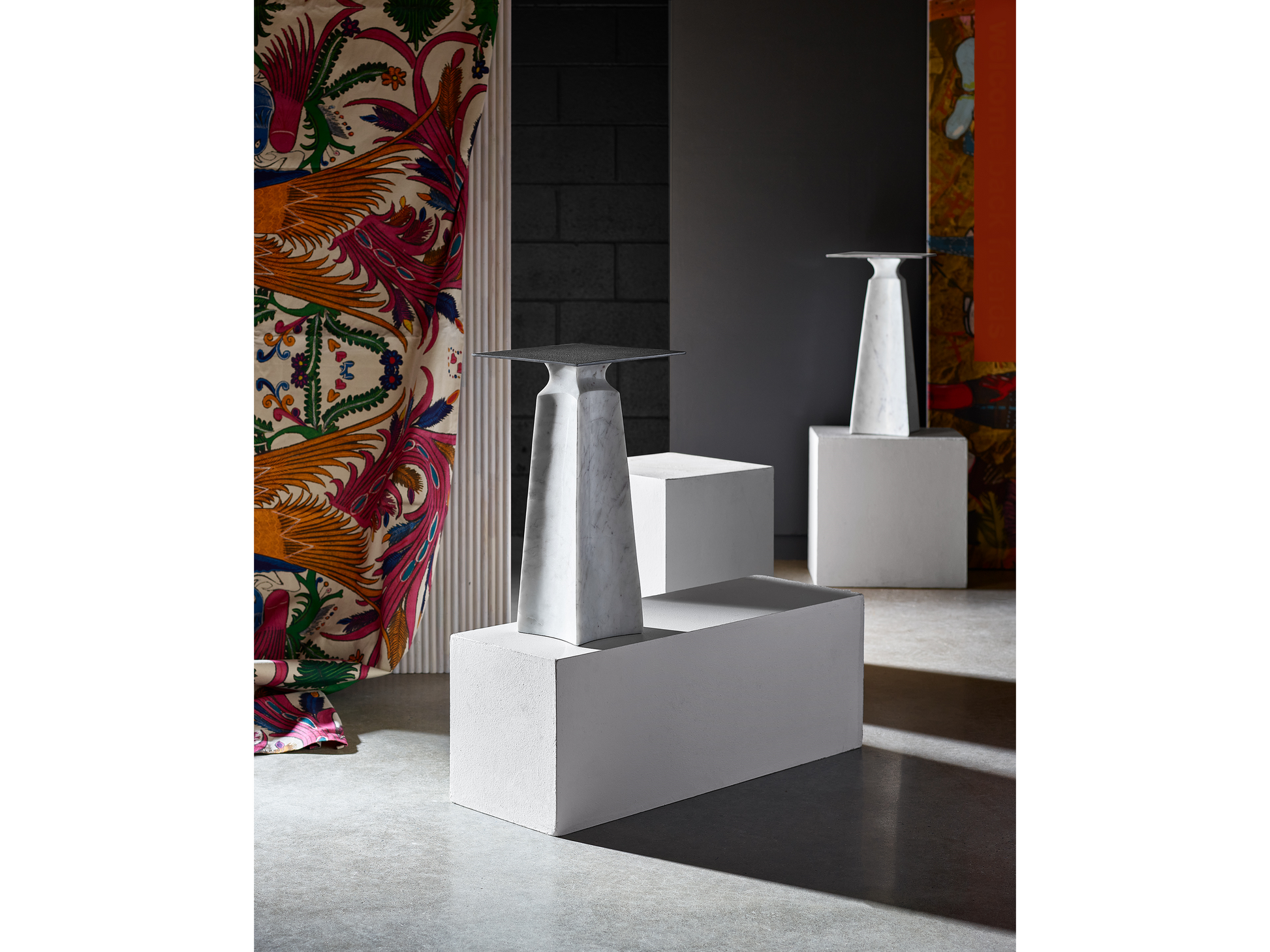 Figuration Gray/White Side Table w/ Marble Base - Ornate Home