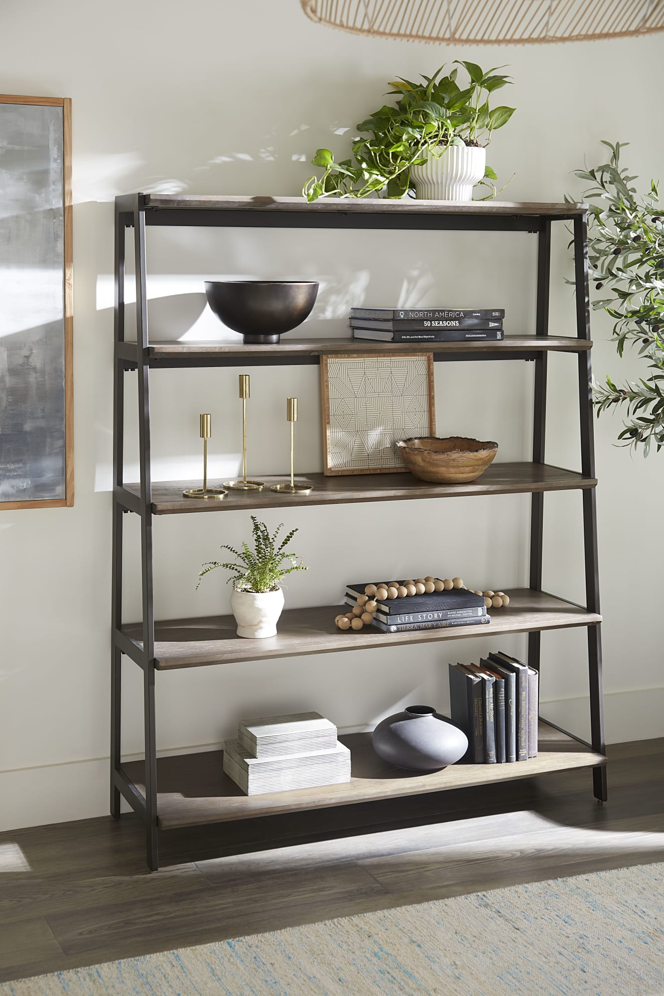 Finch Buckwheat/Antique Bronze Wood and Metal Etagere Bookcase - Ornate Home