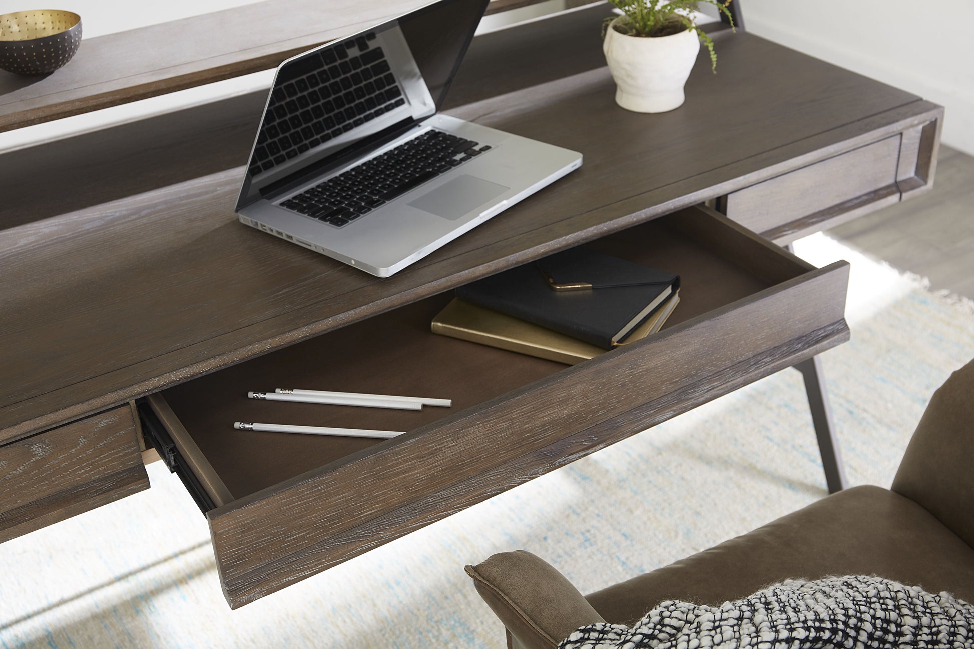 Finch Wood and Metal Secretary Desk in Buckwheat and Antique Bronze - Ornate Home