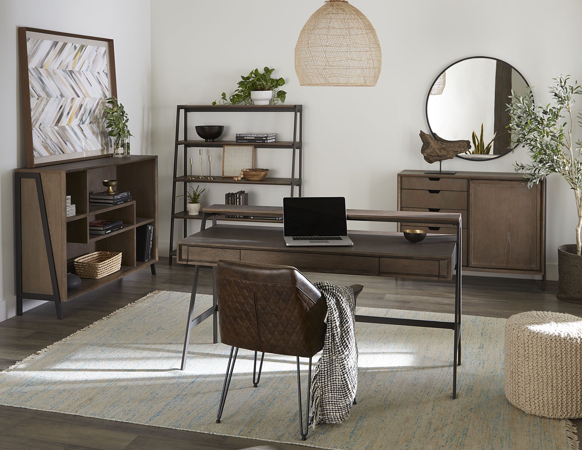 Finch Wood and Metal Secretary Desk in Buckwheat and Antique Bronze - Ornate Home
